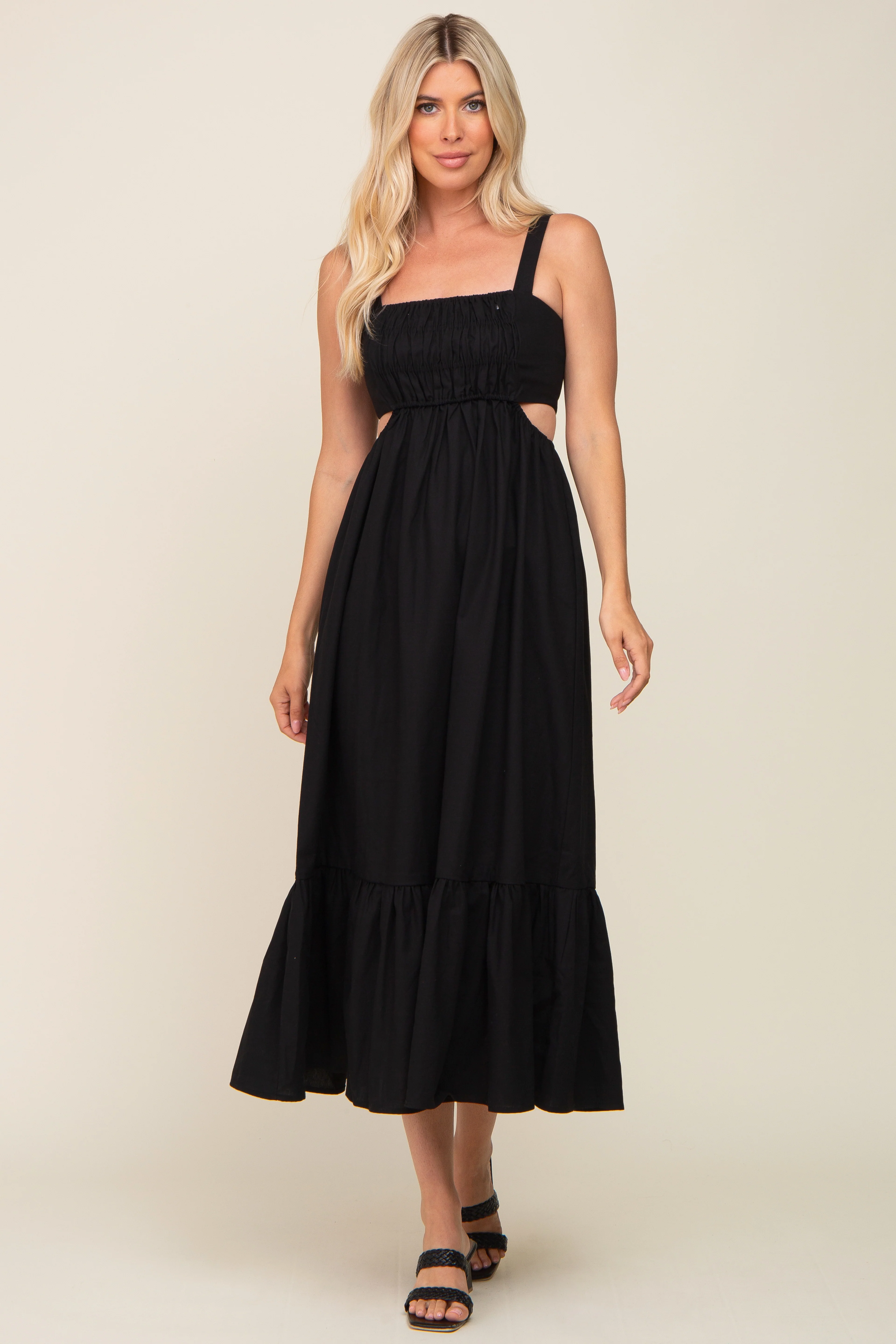 Black Sleeveless Cutout Ruffle Hem Maxi Dress - Image 4