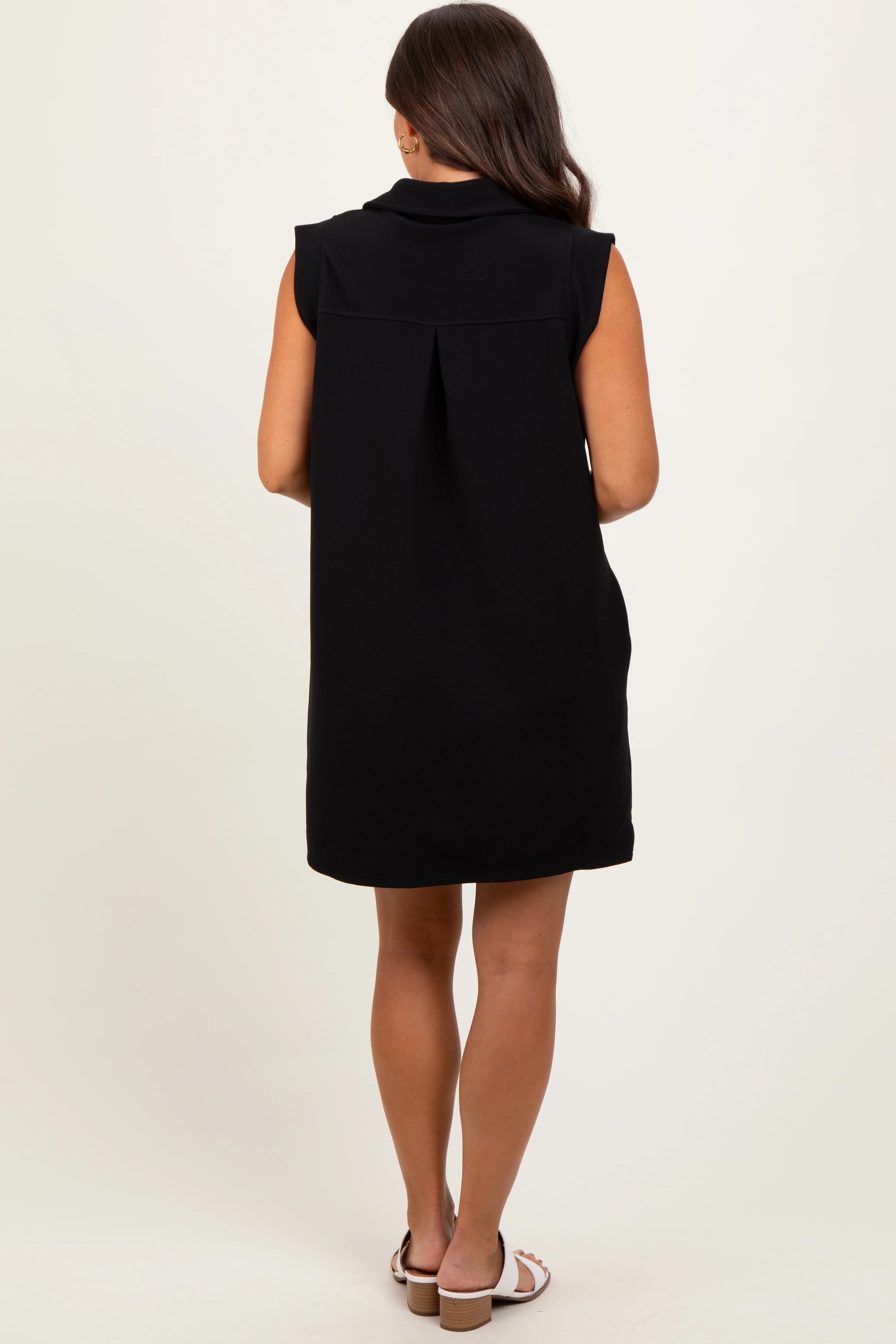 Black Sleeveless Polo Maternity Mini Dress - Image 4
