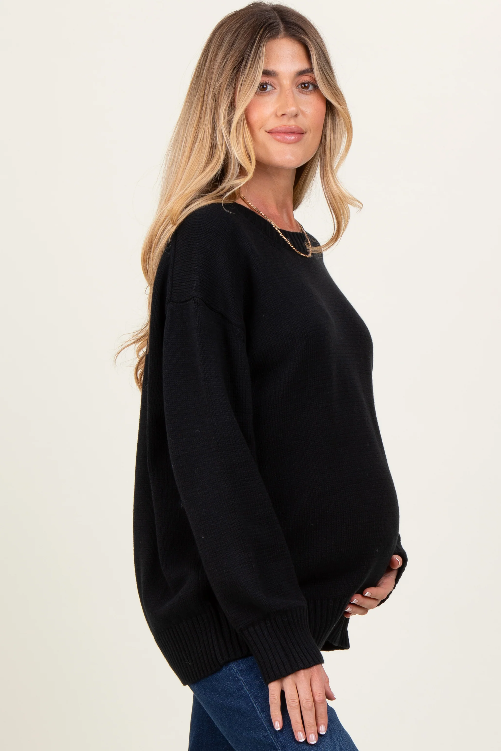 Black Soft Knit Basic Maternity Sweater - Image 3