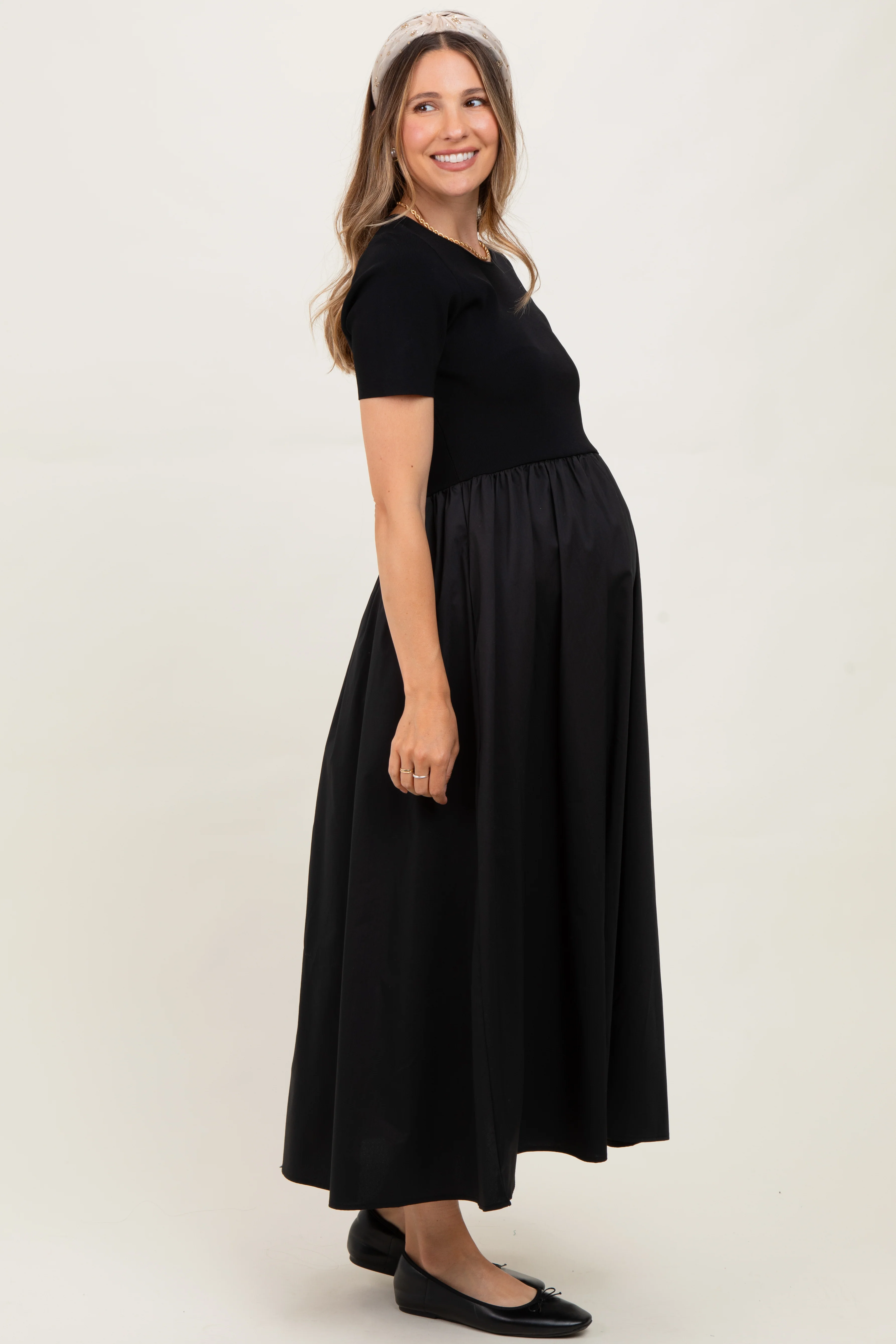 Black Solid Maternity Maxi Dress - Image 3