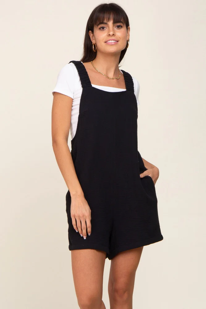 Black Square Neck Elastic Strap Maternity Romper - Image 5