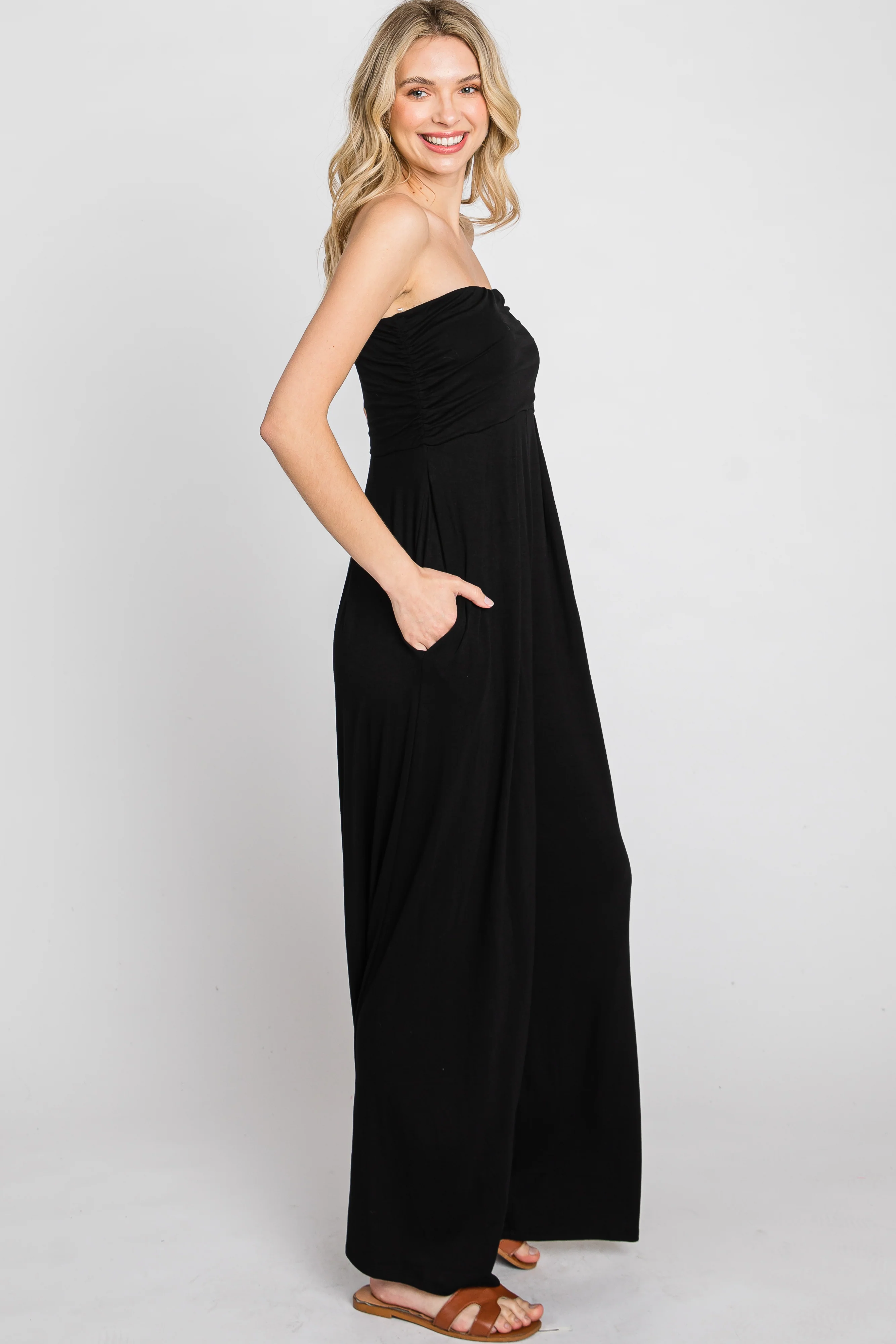 Black Strapless Wide Leg Jumpsuit - Image 4