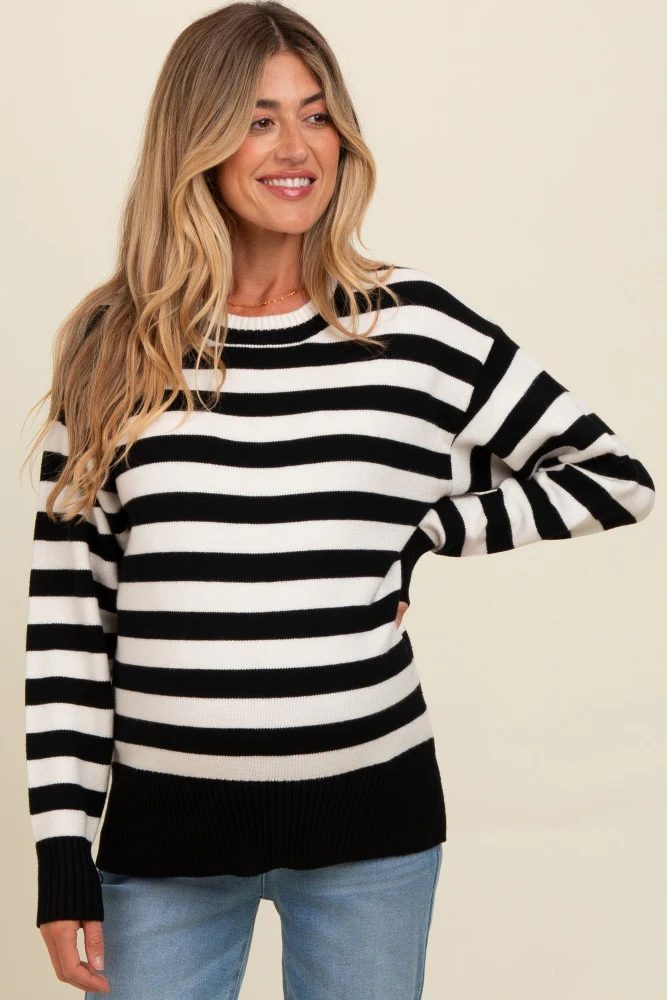 Black Striped Basic Maternity Sweater - Image 2