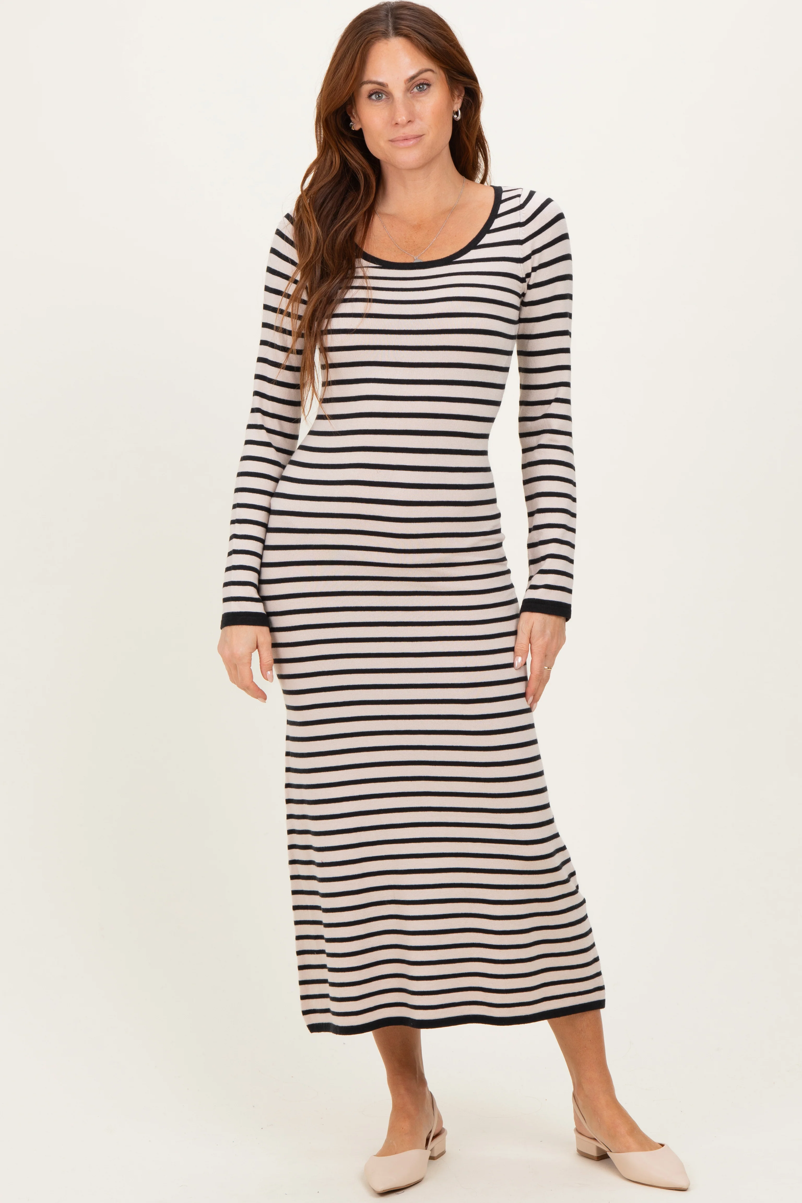 Black Striped Cutout Long Sleeve Maternity Maxi Dress - Image 5