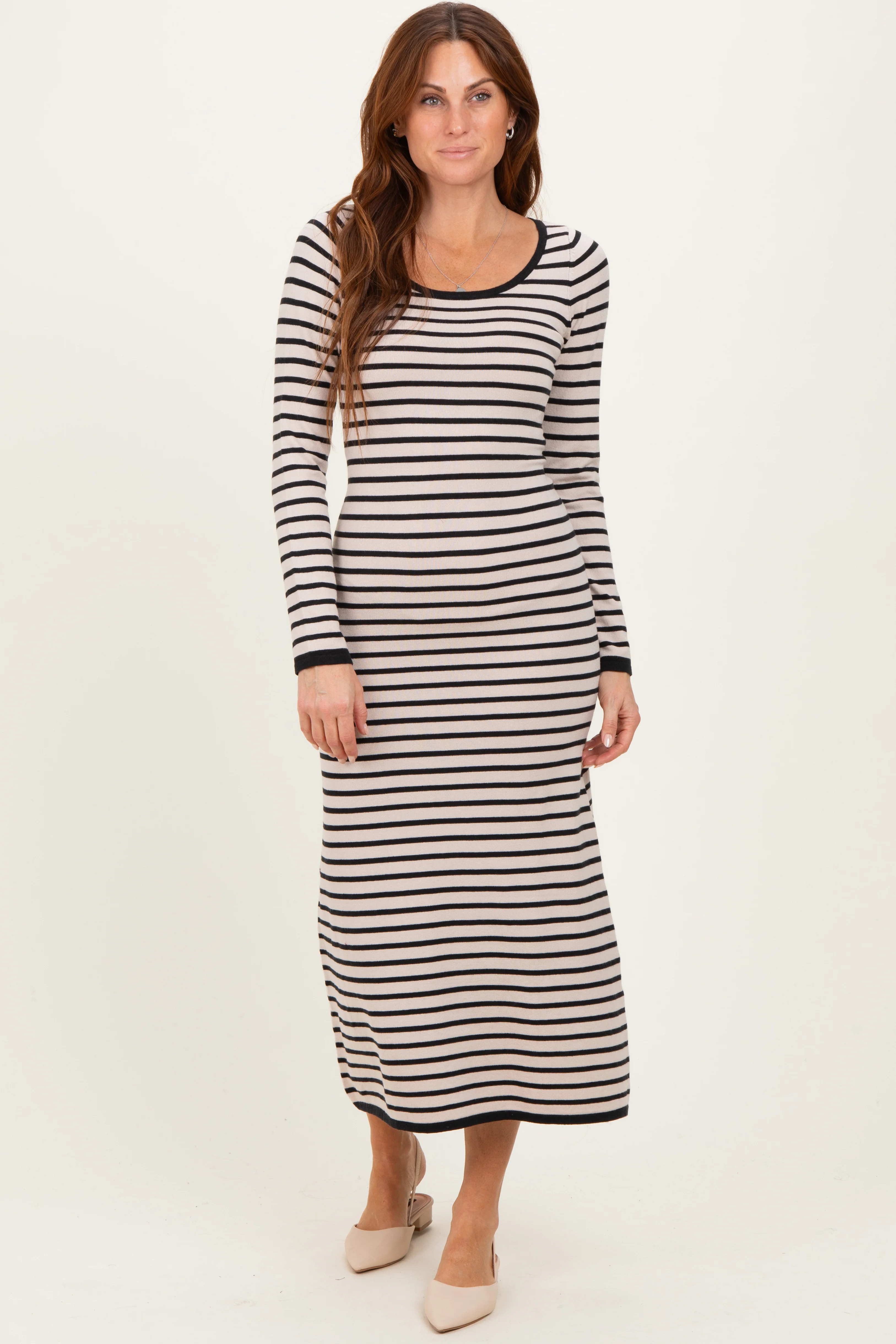 Black Striped Cutout Long Sleeve Maxi Dress - Image 2