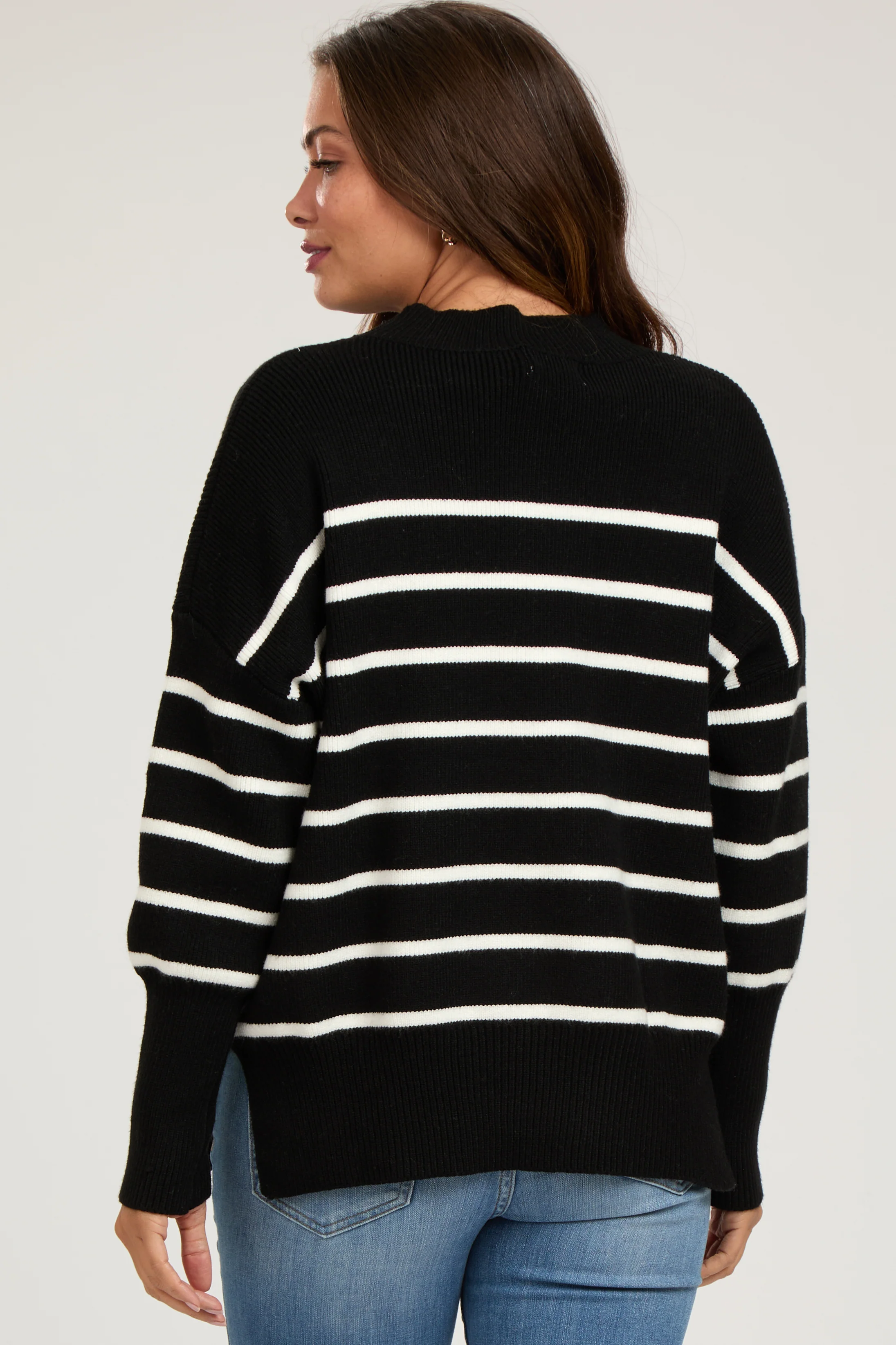Black Striped Drop Shoulder Maternity Sweater - Image 4