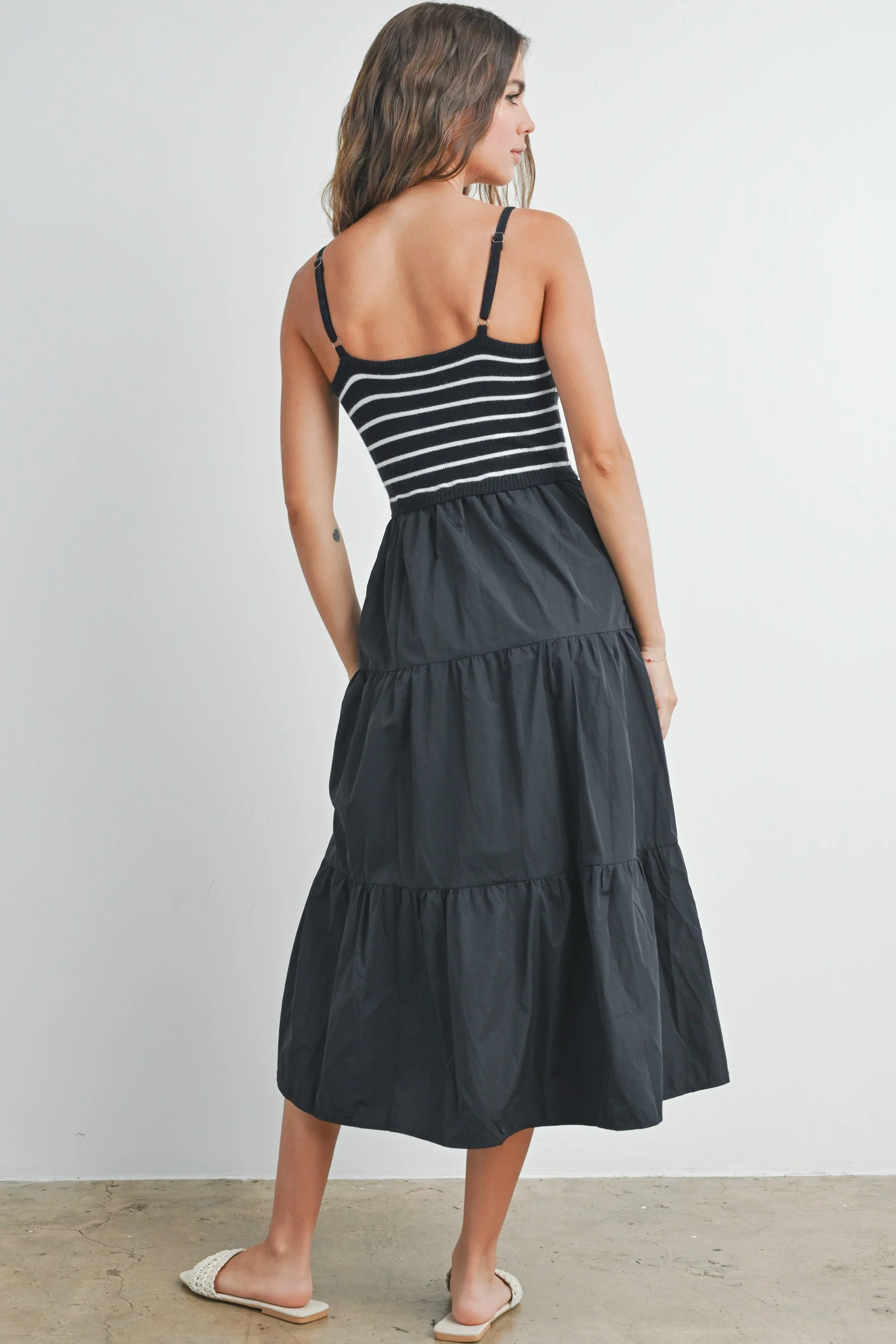 Black Striped Knit Top Tiered Midi Dress - Image 4
