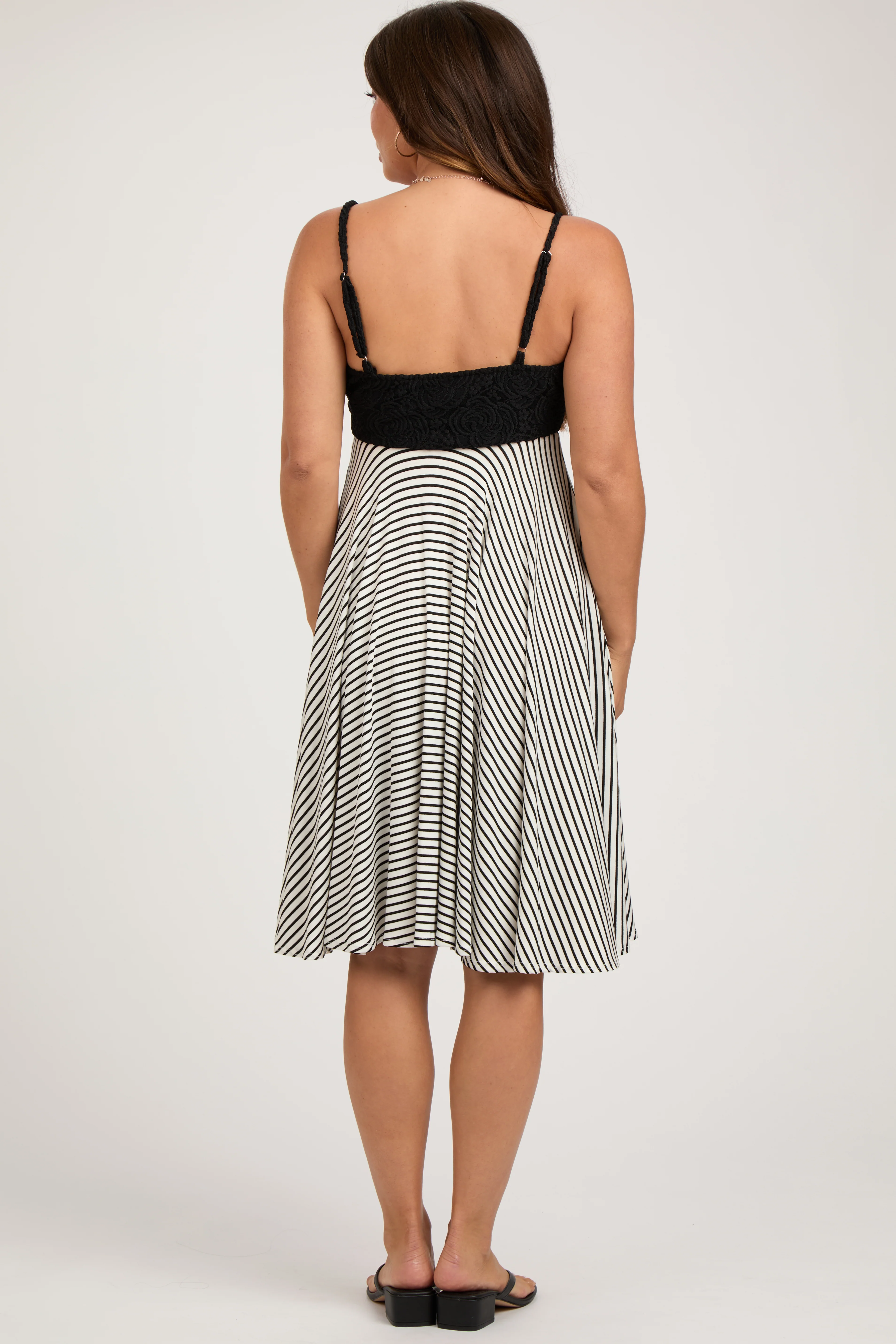 Black Striped Lace V-Neck Maternity Dress - Image 4