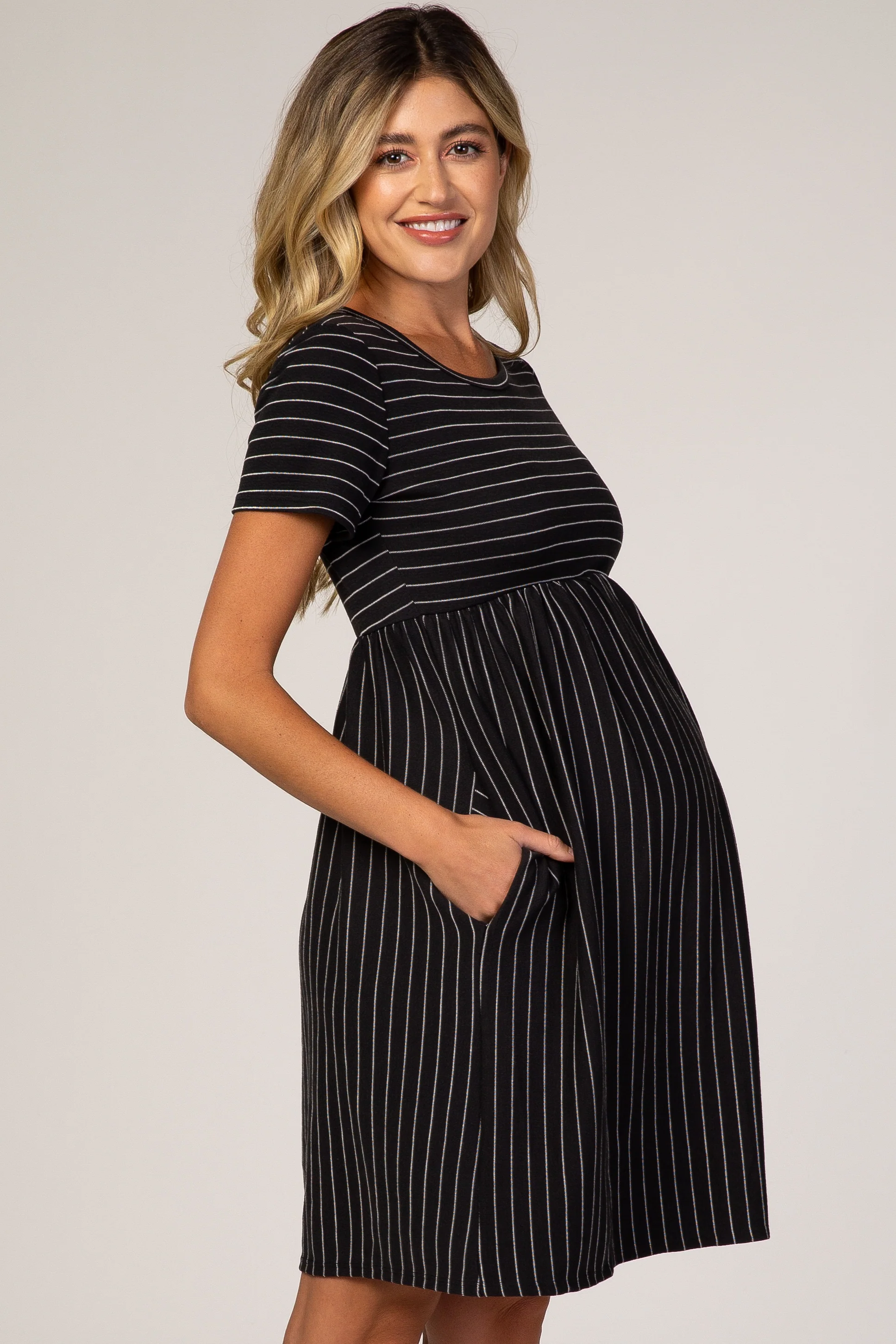 Black Striped Maternity Babydoll Dress - Image 3