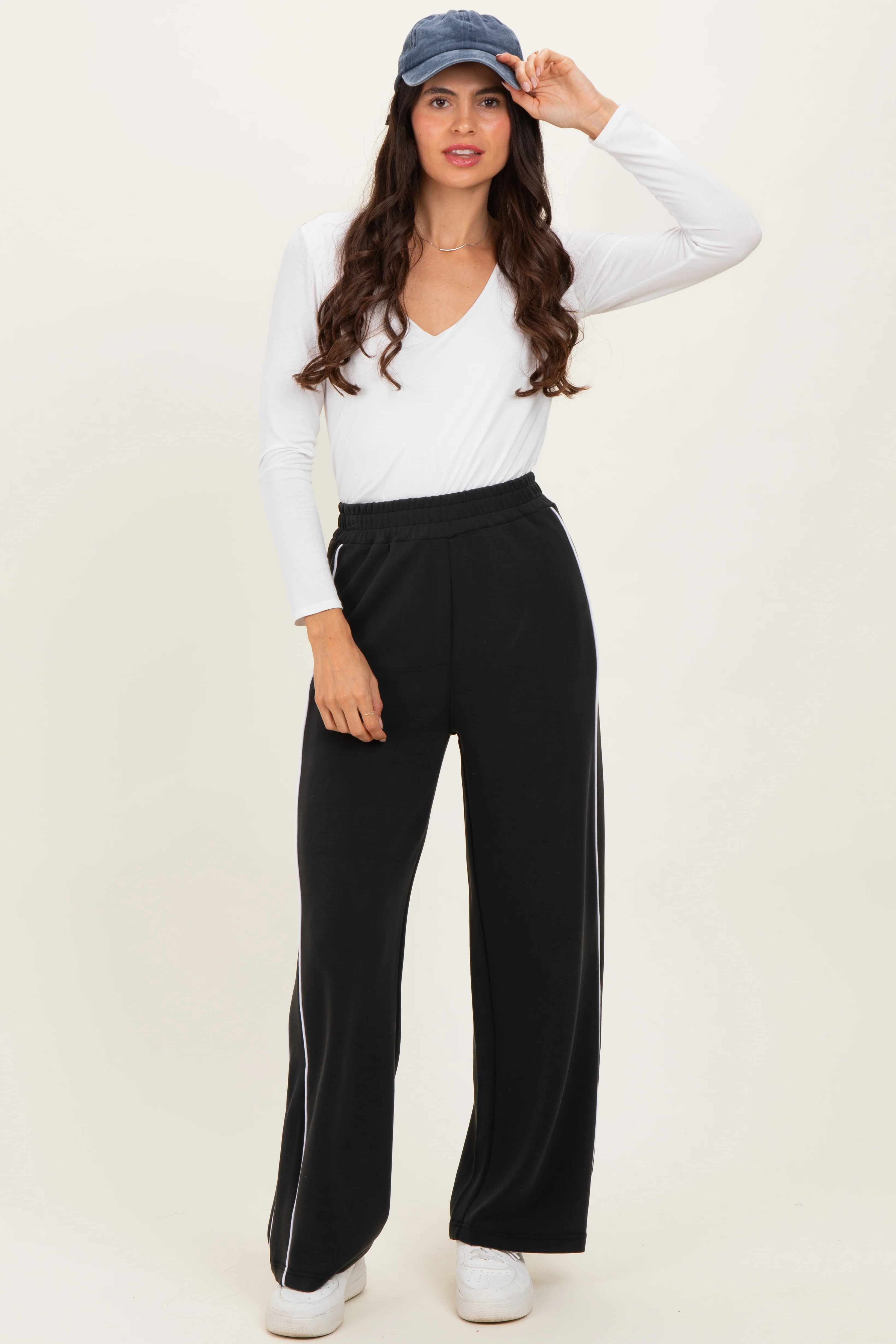 Black Striped Maternity Wide Leg Track Pants - Image 5