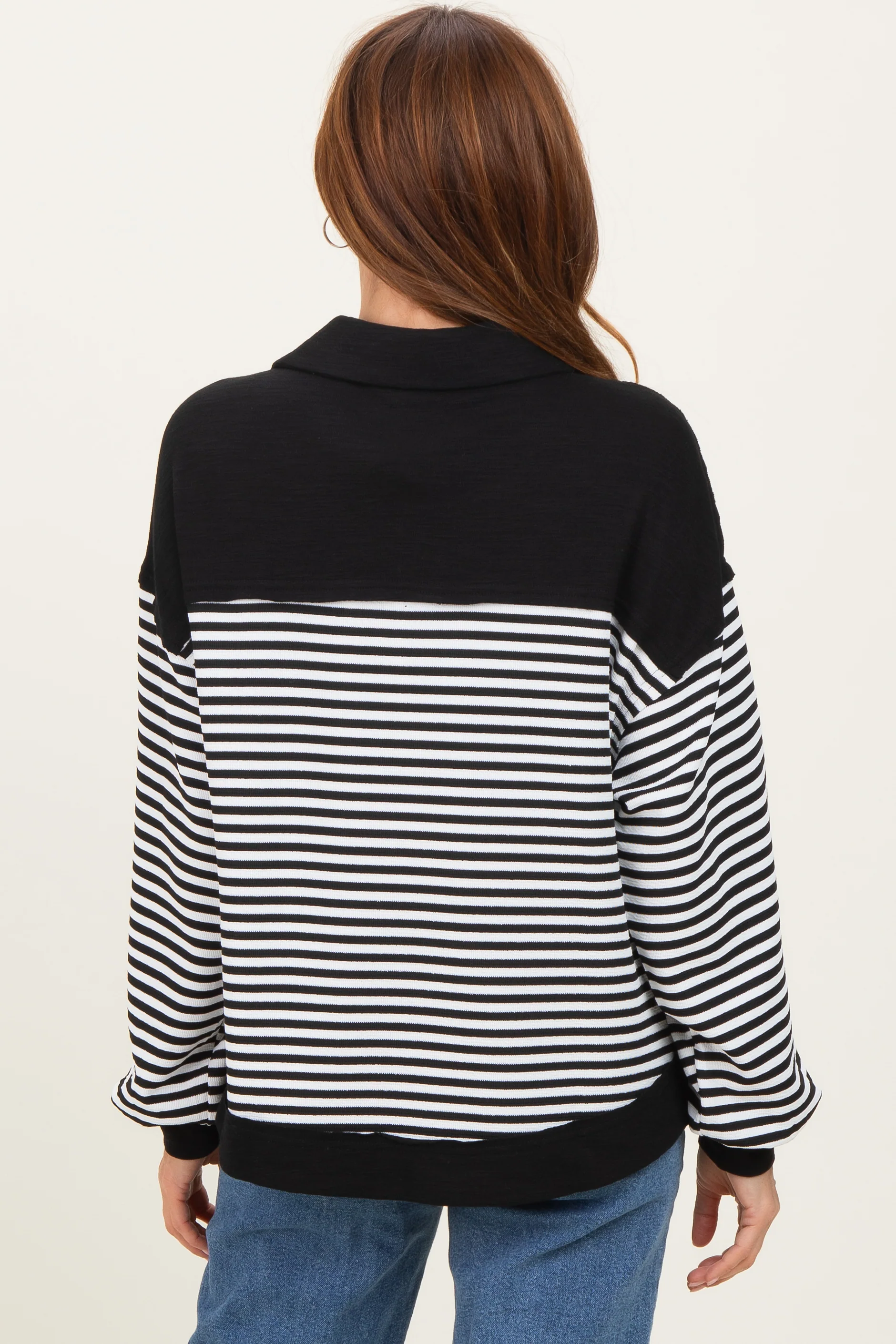 Black Striped Oversized Collared Pullover Top - Image 4
