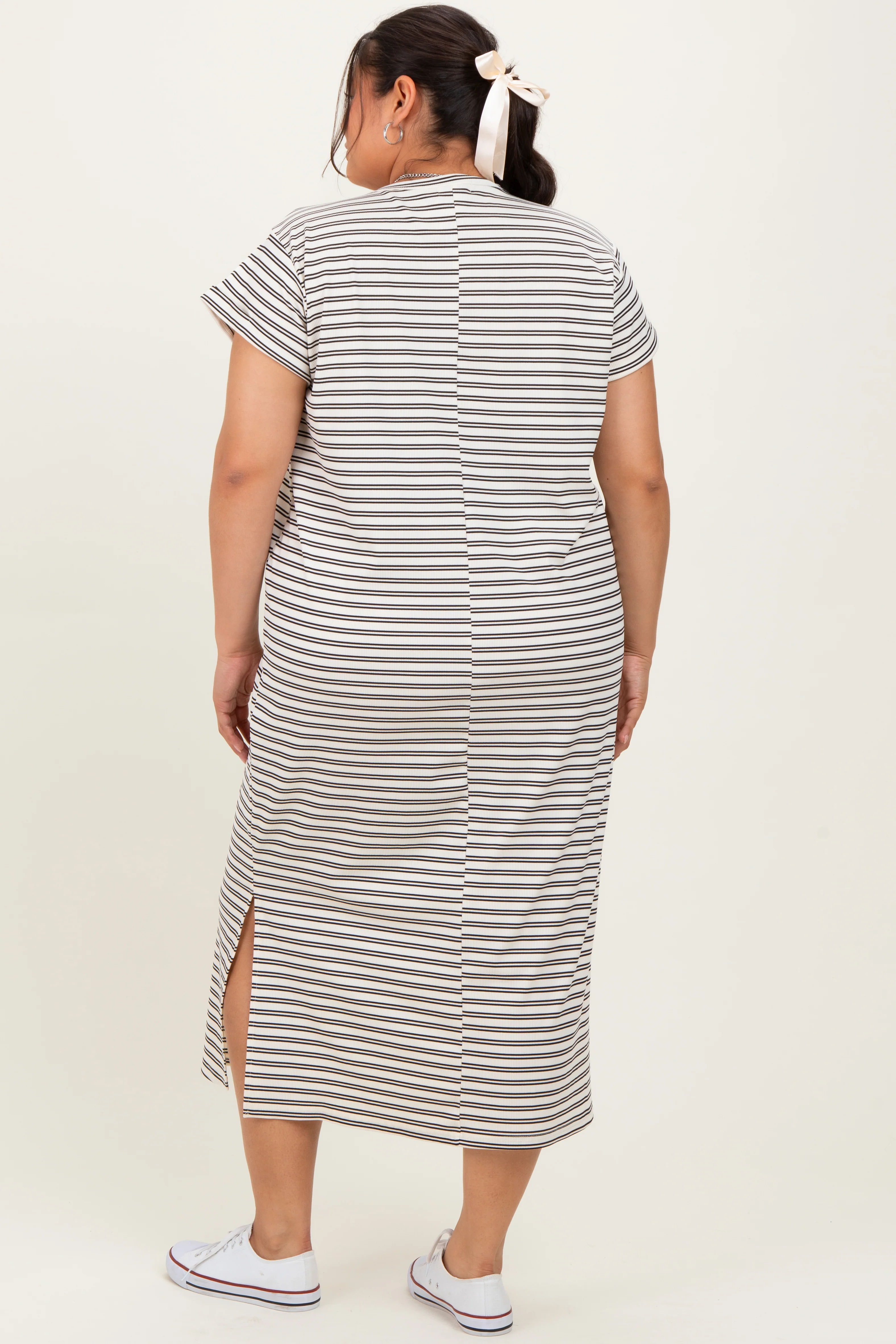 Black Striped Plus Midi T-Shirt Dress - Image 4