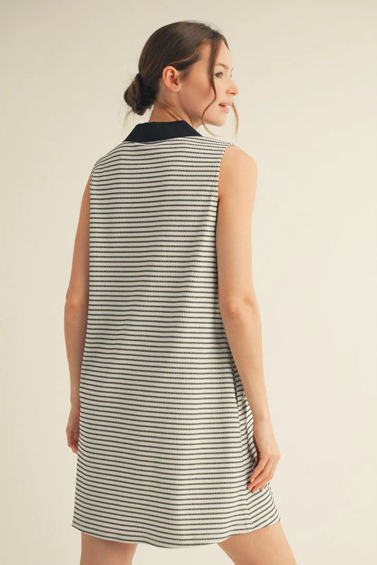 Black Striped Sleeveless Casual Mini Dress - Image 3
