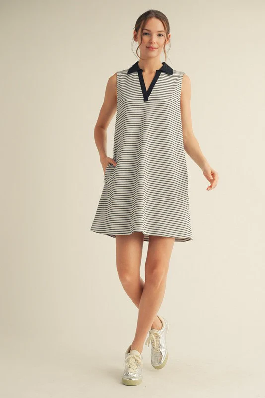 Black Striped Sleeveless Casual Mini Dress - Image 4