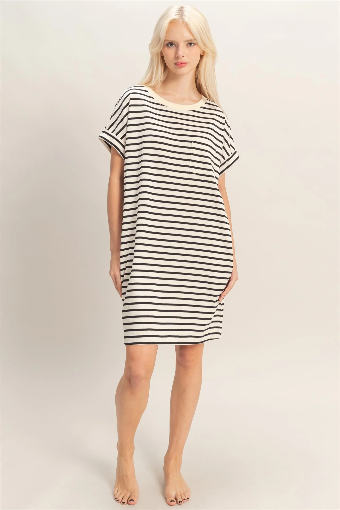 Black Striped T-Shirt Mini Dress - Image 3