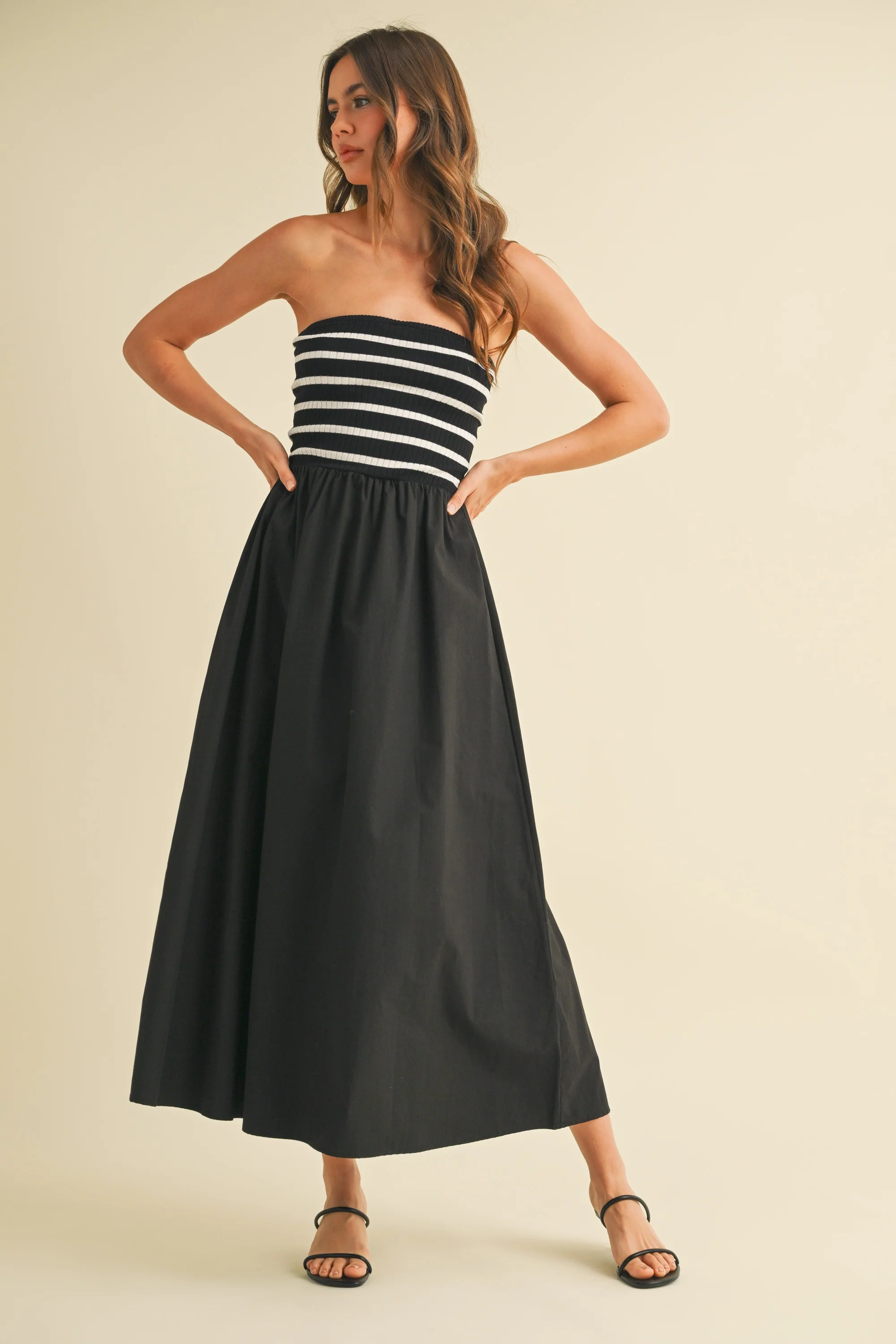 Black Striped Tube Knit Maternity Maxi Dress - Image 5