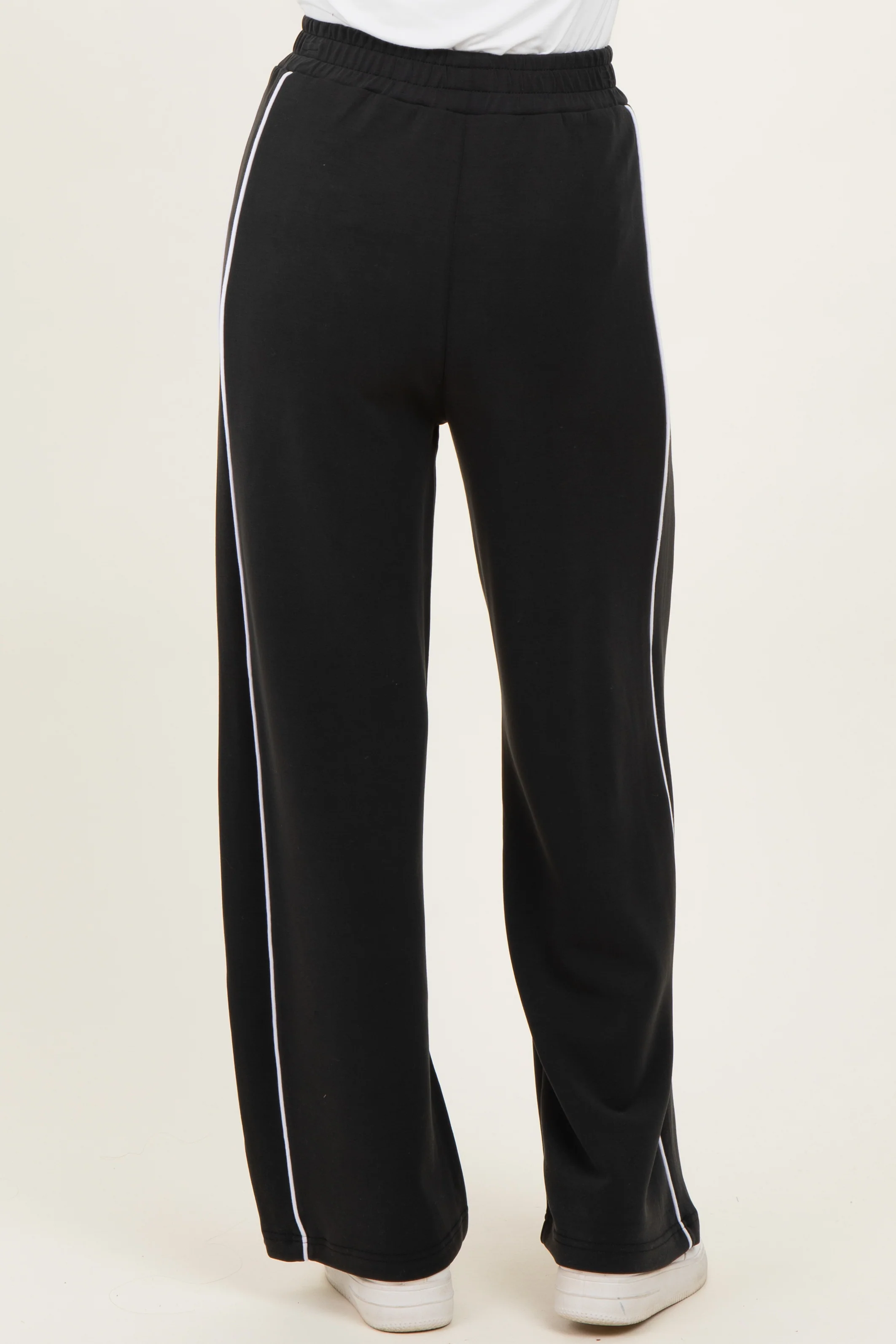 Black Striped Wide Leg Track Pants - Image 5