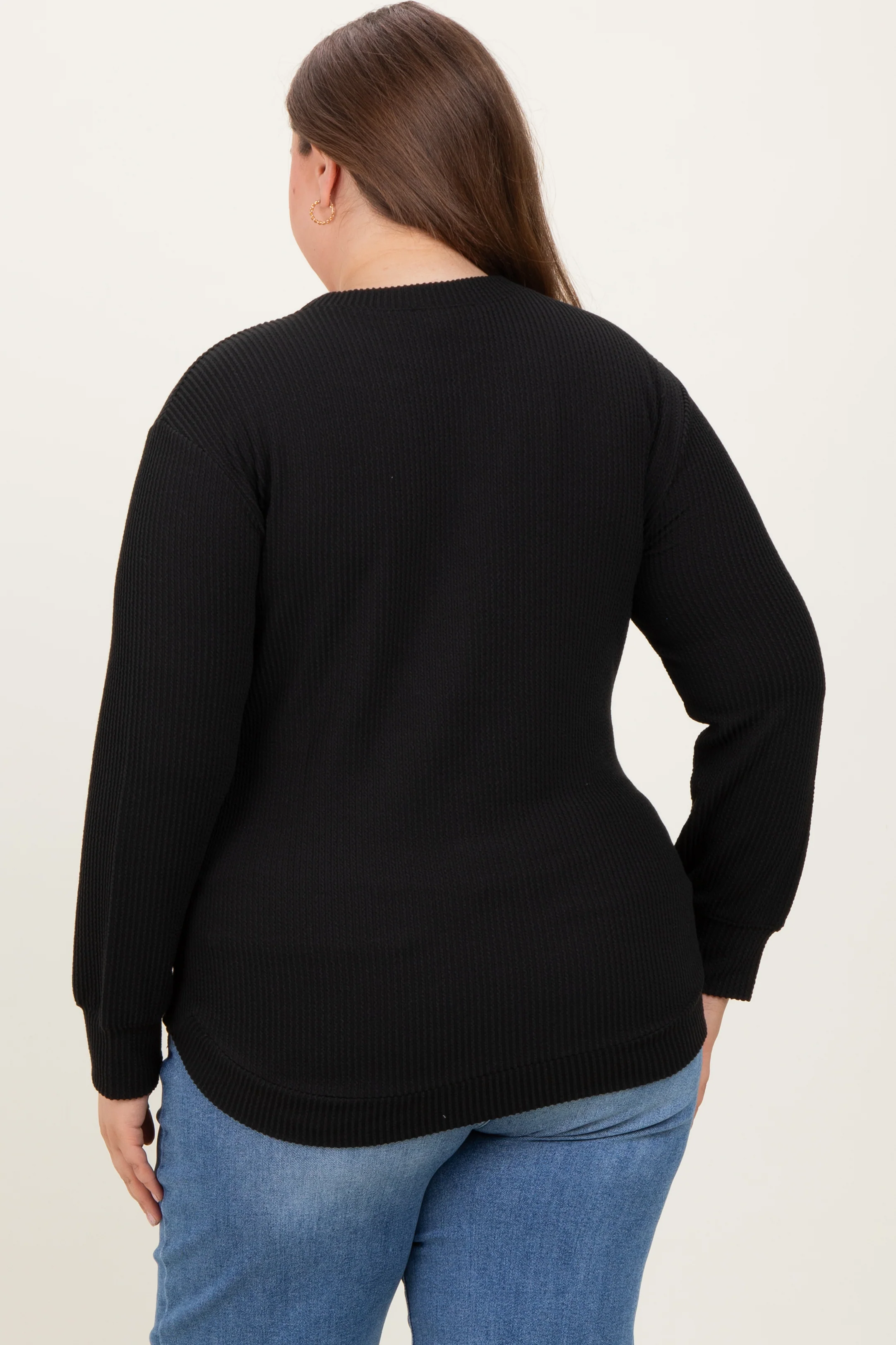 Black Textured Ribbed Long Sleeve Maternity Plus Top - Image 4
