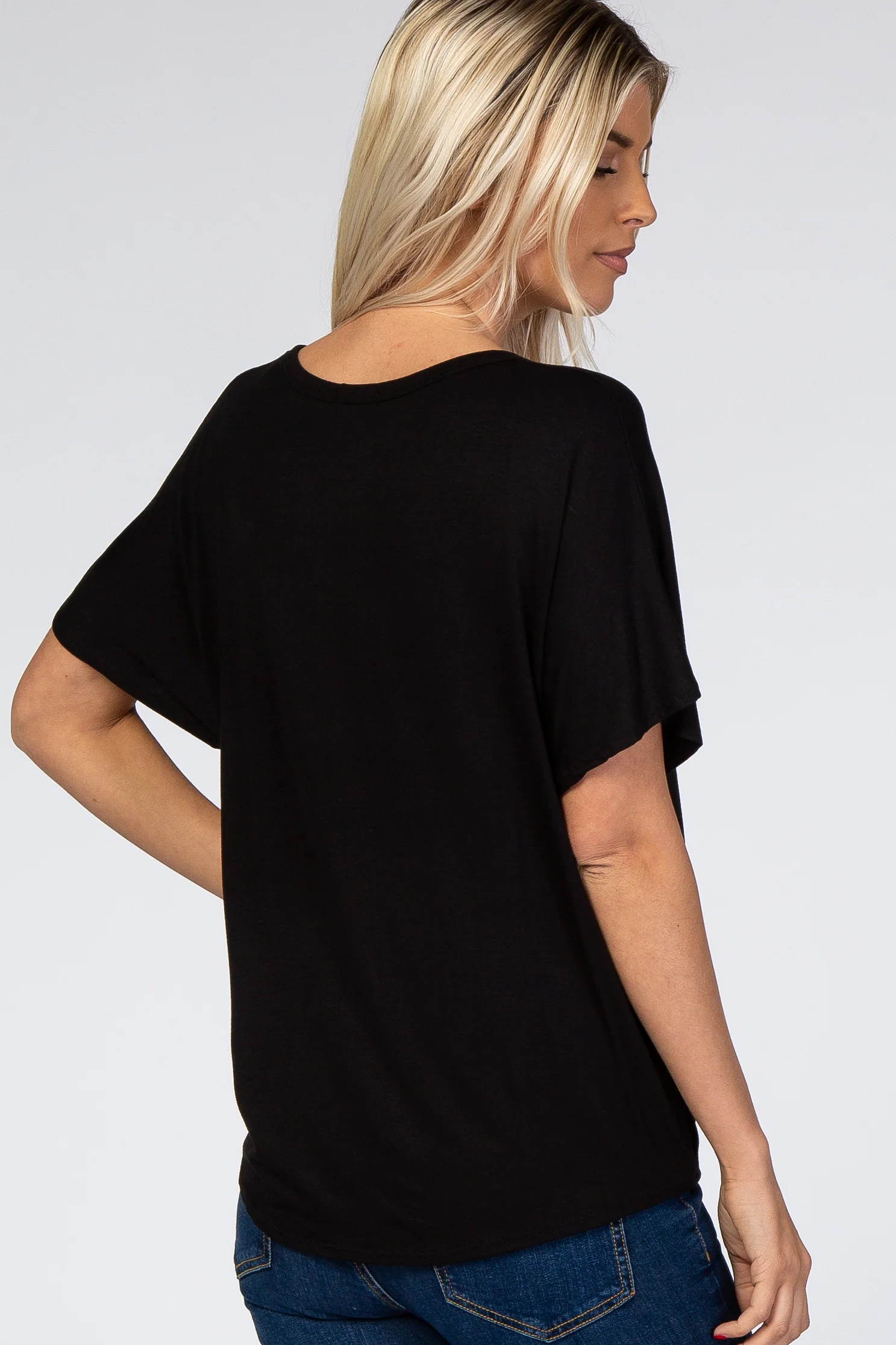 Black Tie Front Short Sleeve Top - Image 3