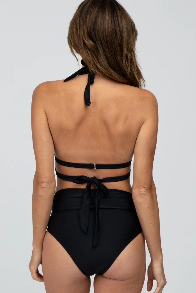 Black Tie Front Side Strap Bikini Set - Image 5