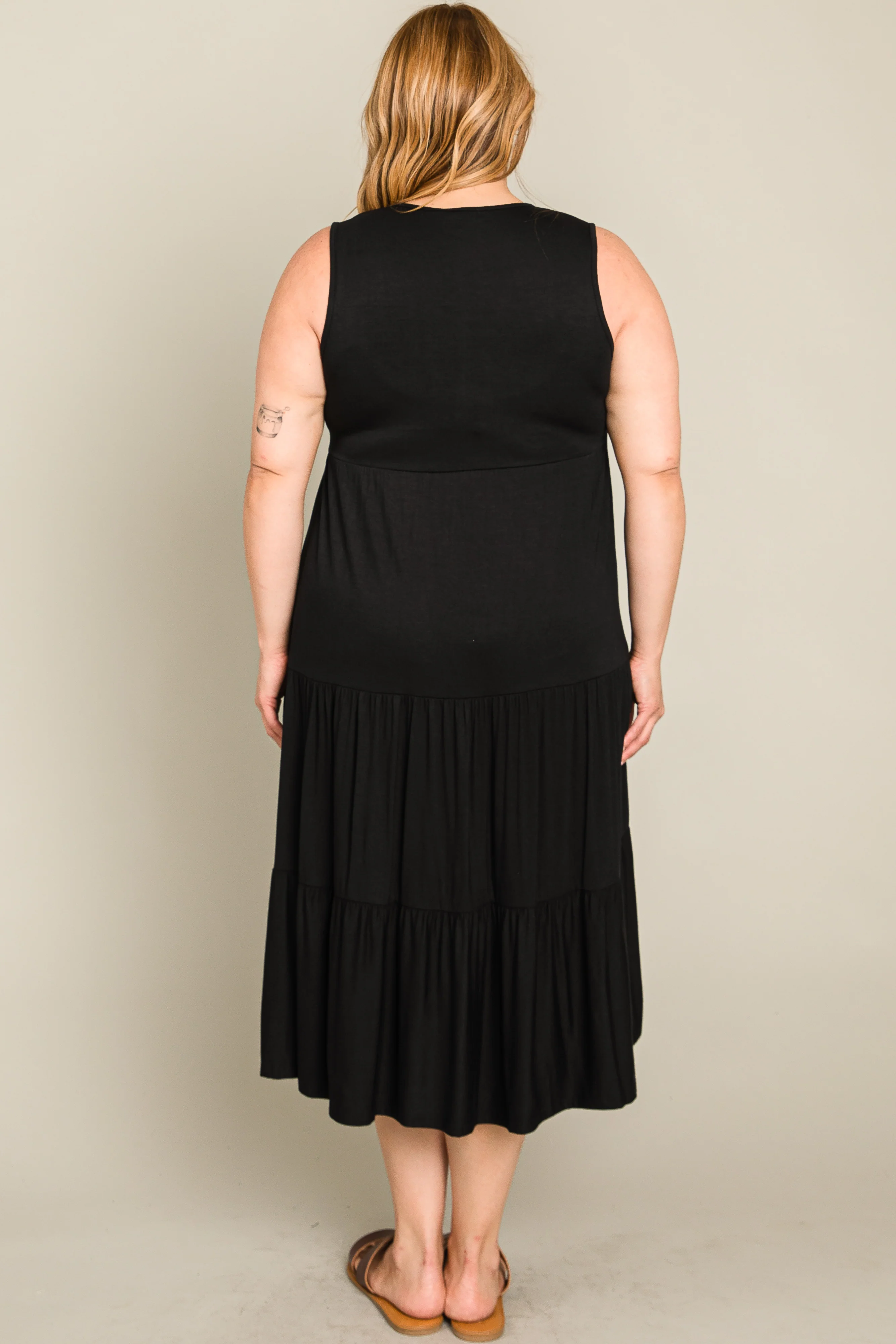 Black Tiered Sleeveless Plus Midi Dress - Image 10
