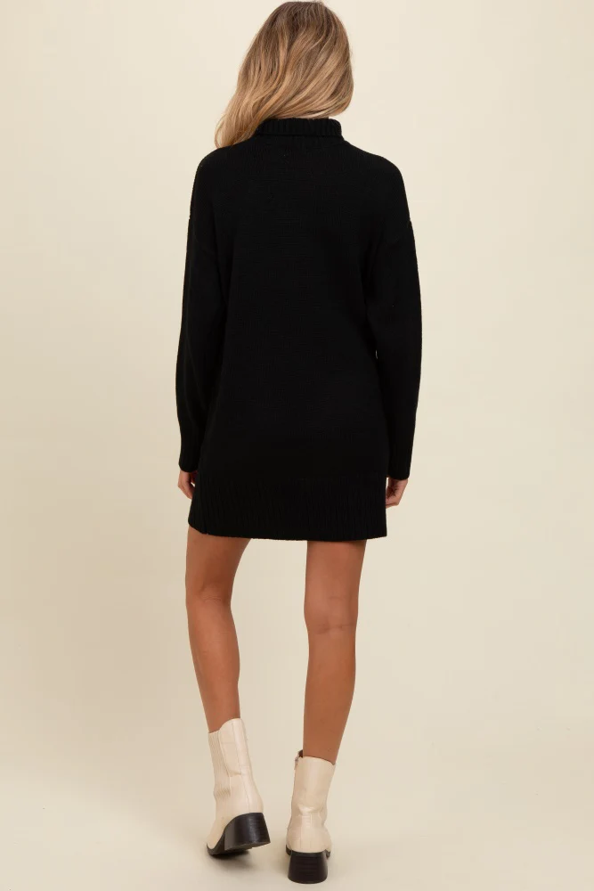 Black Turtle Neck Maternity Mini Sweater Dress - Image 3