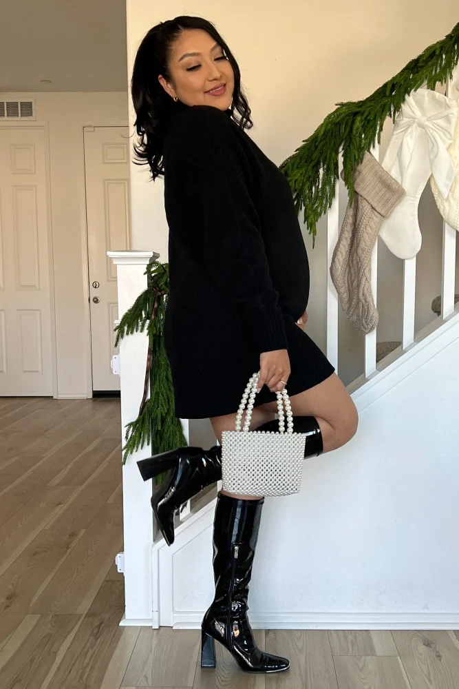 Black Turtle Neck Maternity Mini Sweater Dress - Image 5