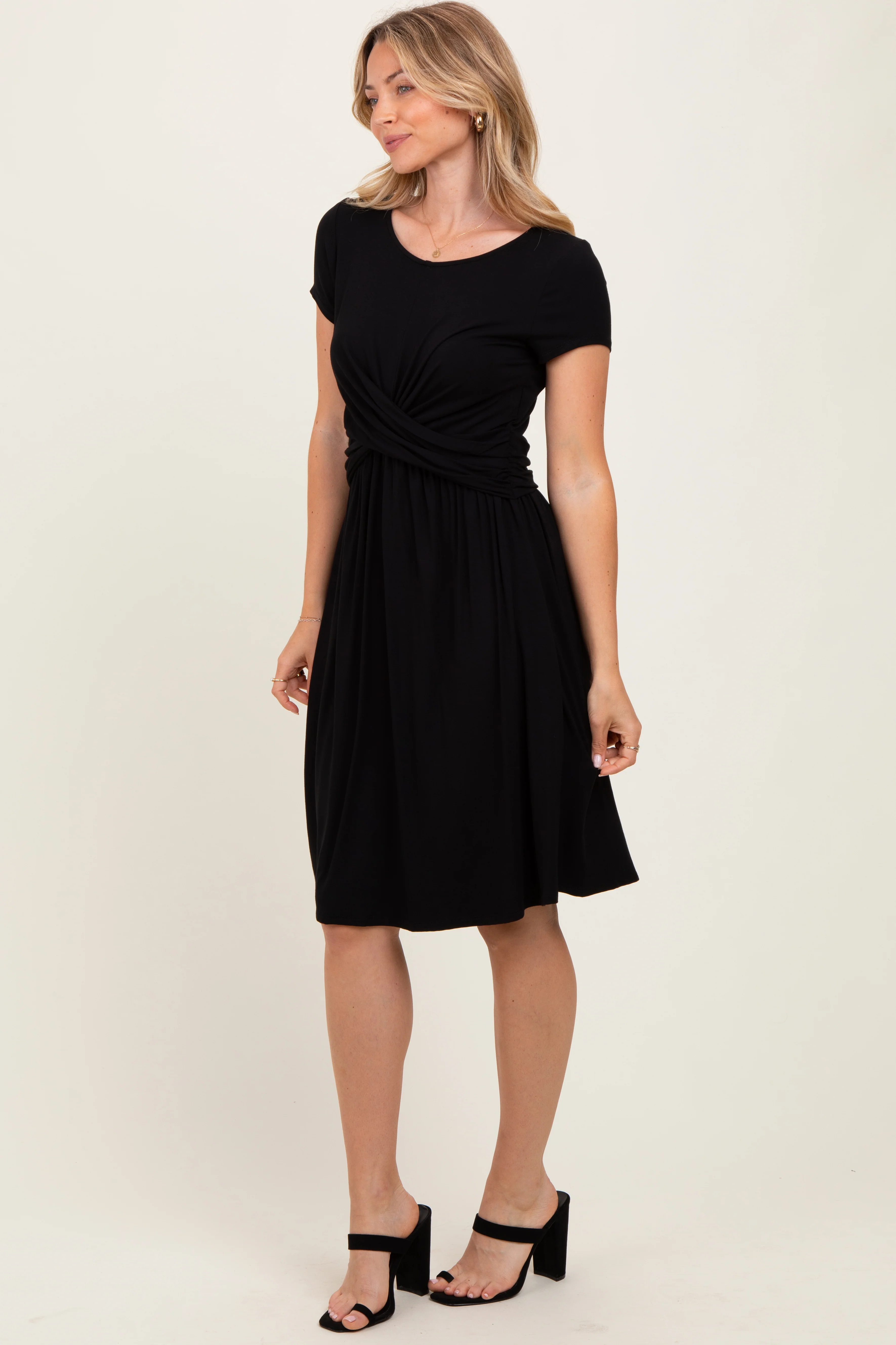Black Twist Front Short Sleeve Dress - Image 3
