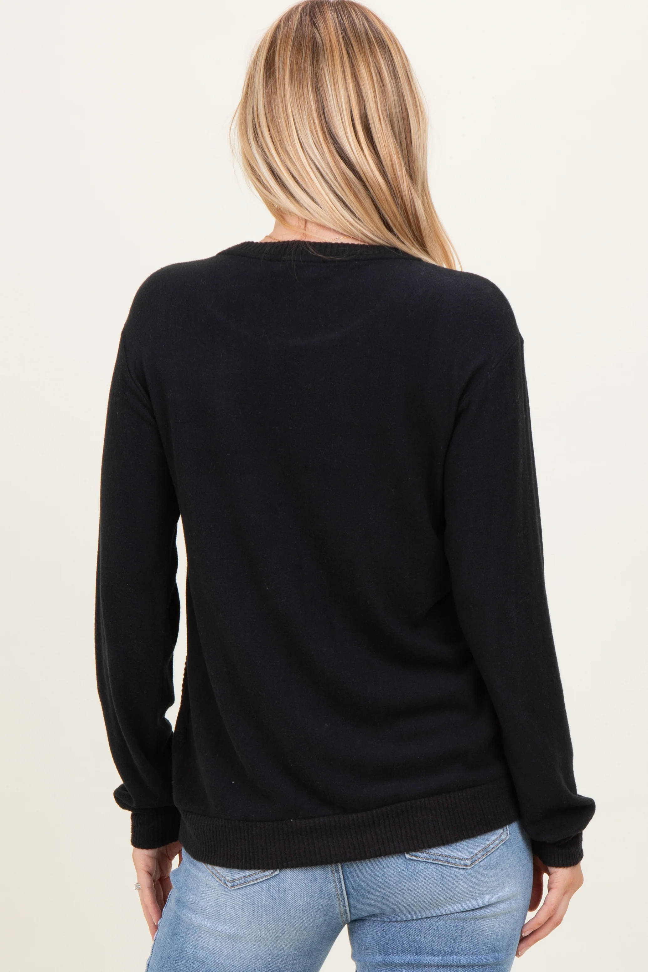 Black V-Neck Double Layer Nursing Pullover Top - Image 4
