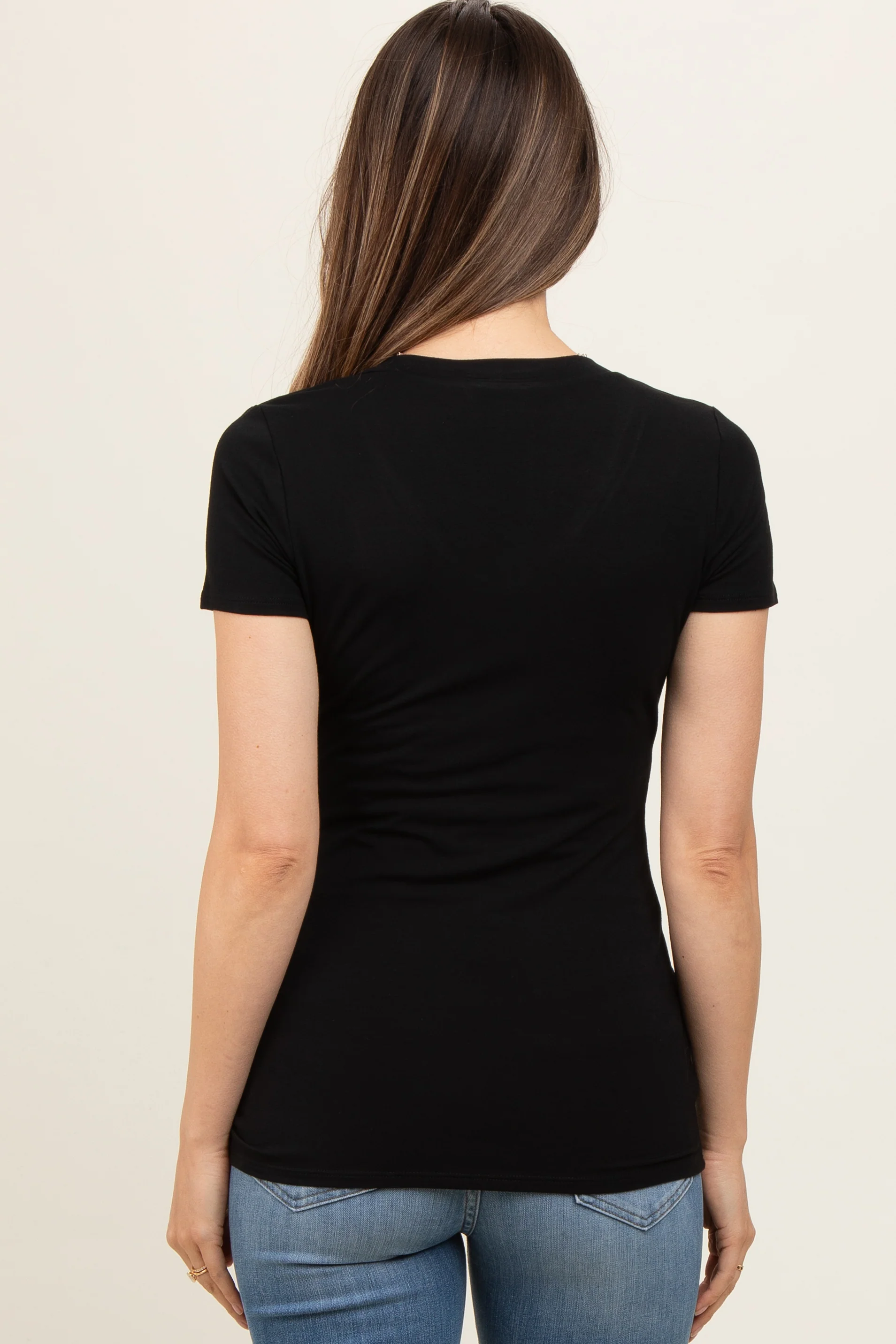 Black V-Neck Short Sleeve Maternity Top - Image 4