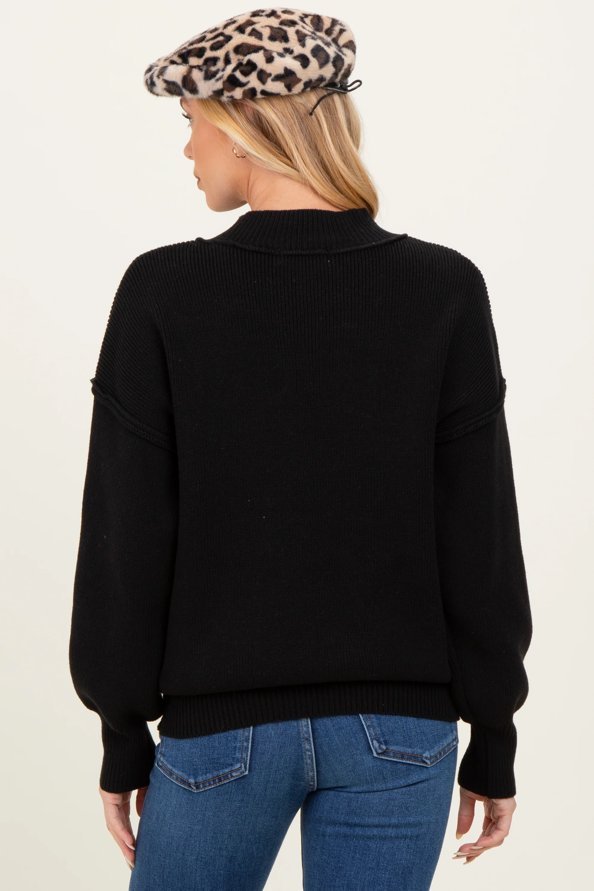 Black Wide Neck Drop Shoulder Maternity Sweater - Image 5