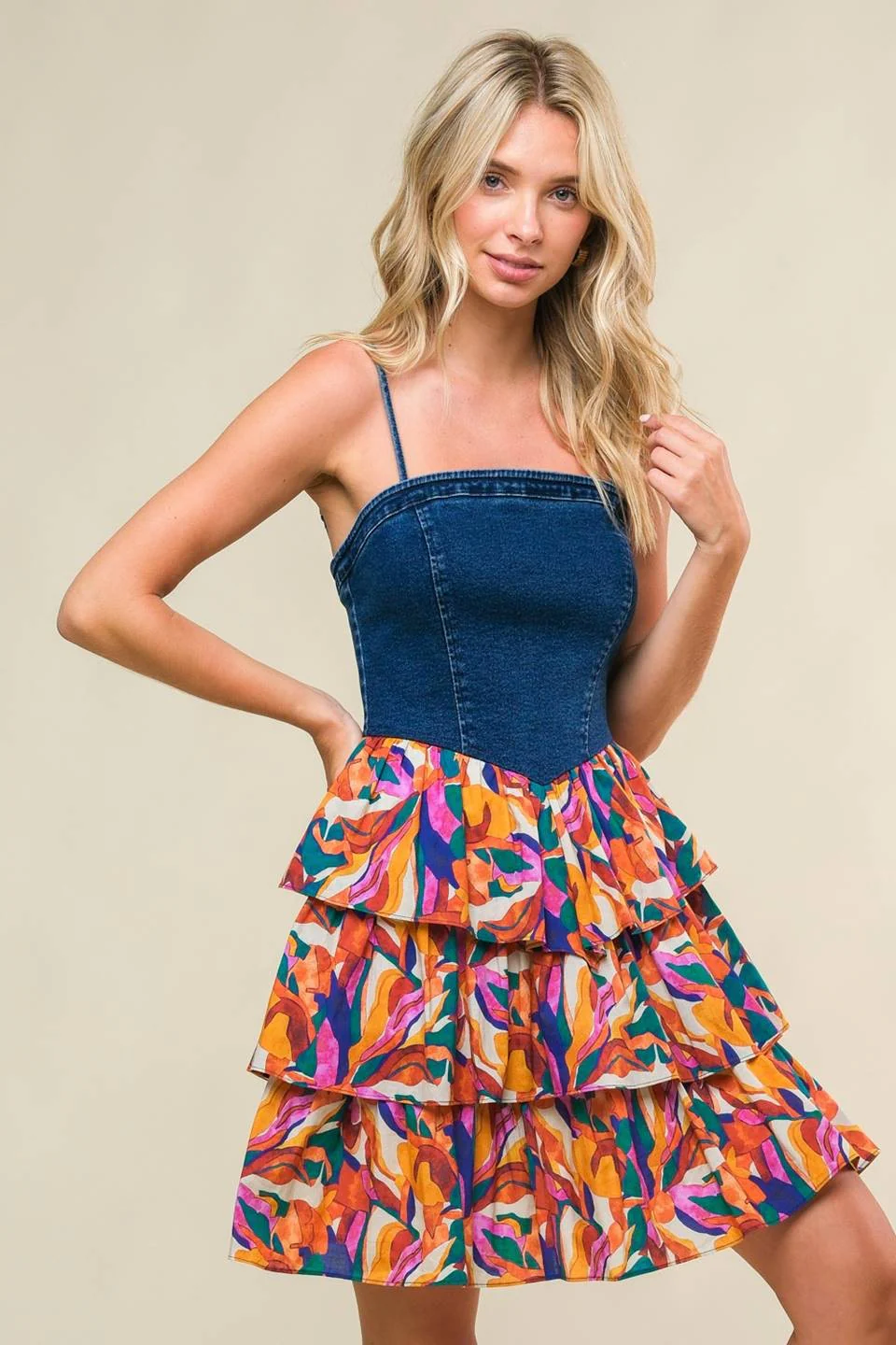 Blue Abstract Colorblock Dress - Image 2