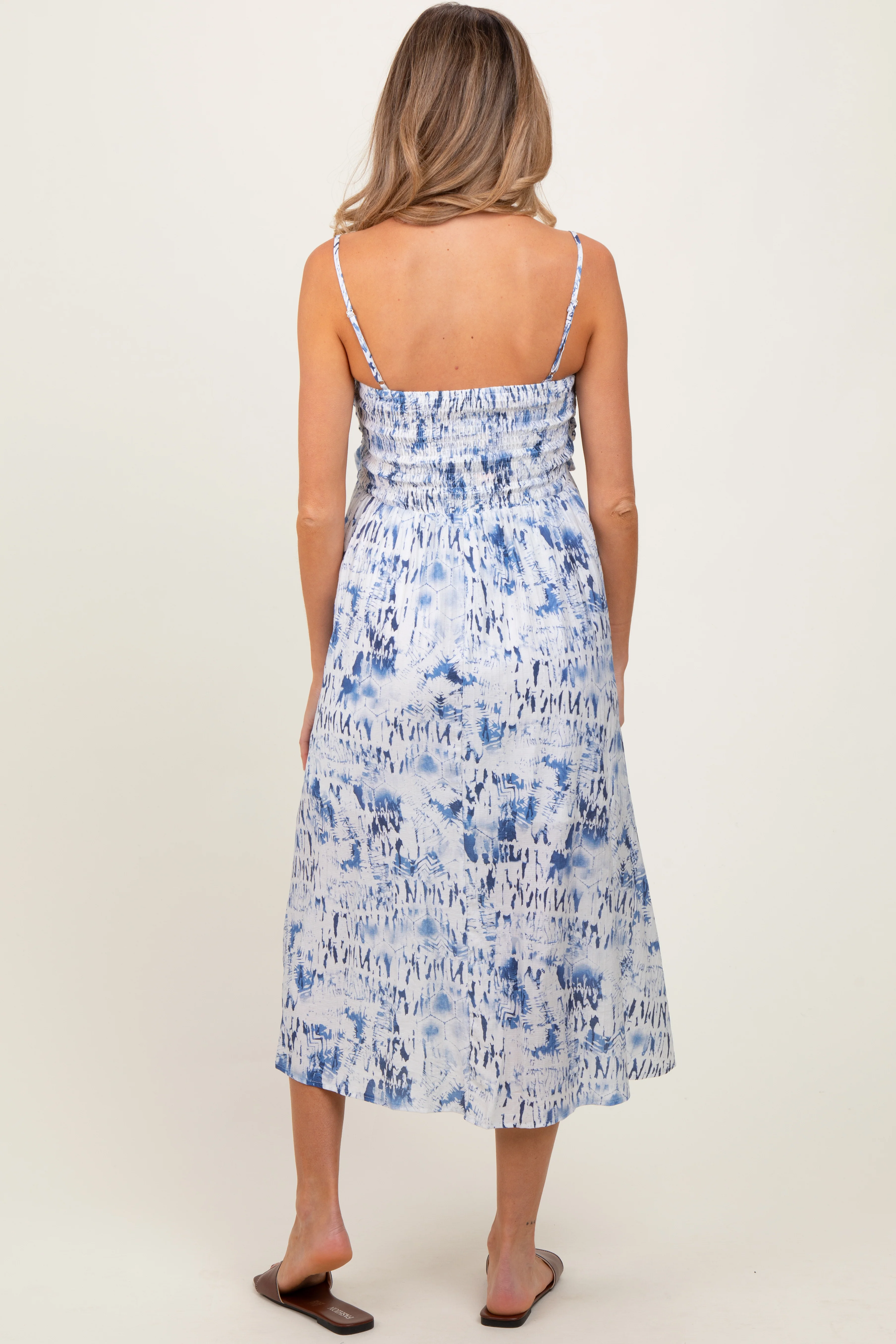 Blue Adjustable Strap Tie Front Maternity Midi Dress - Image 3