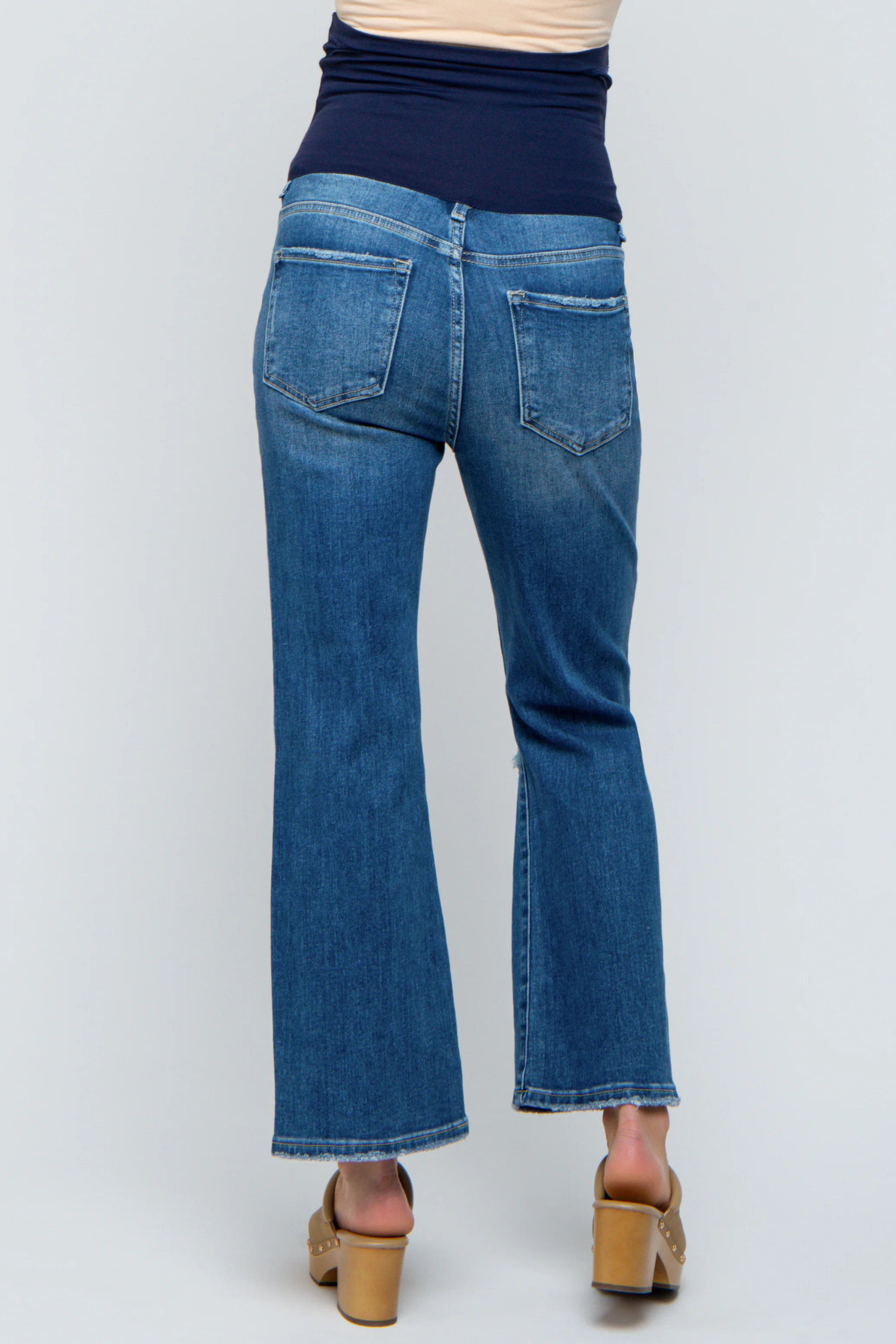 Blue Ankle Flare Distressed Maternity Jeans - Image 4
