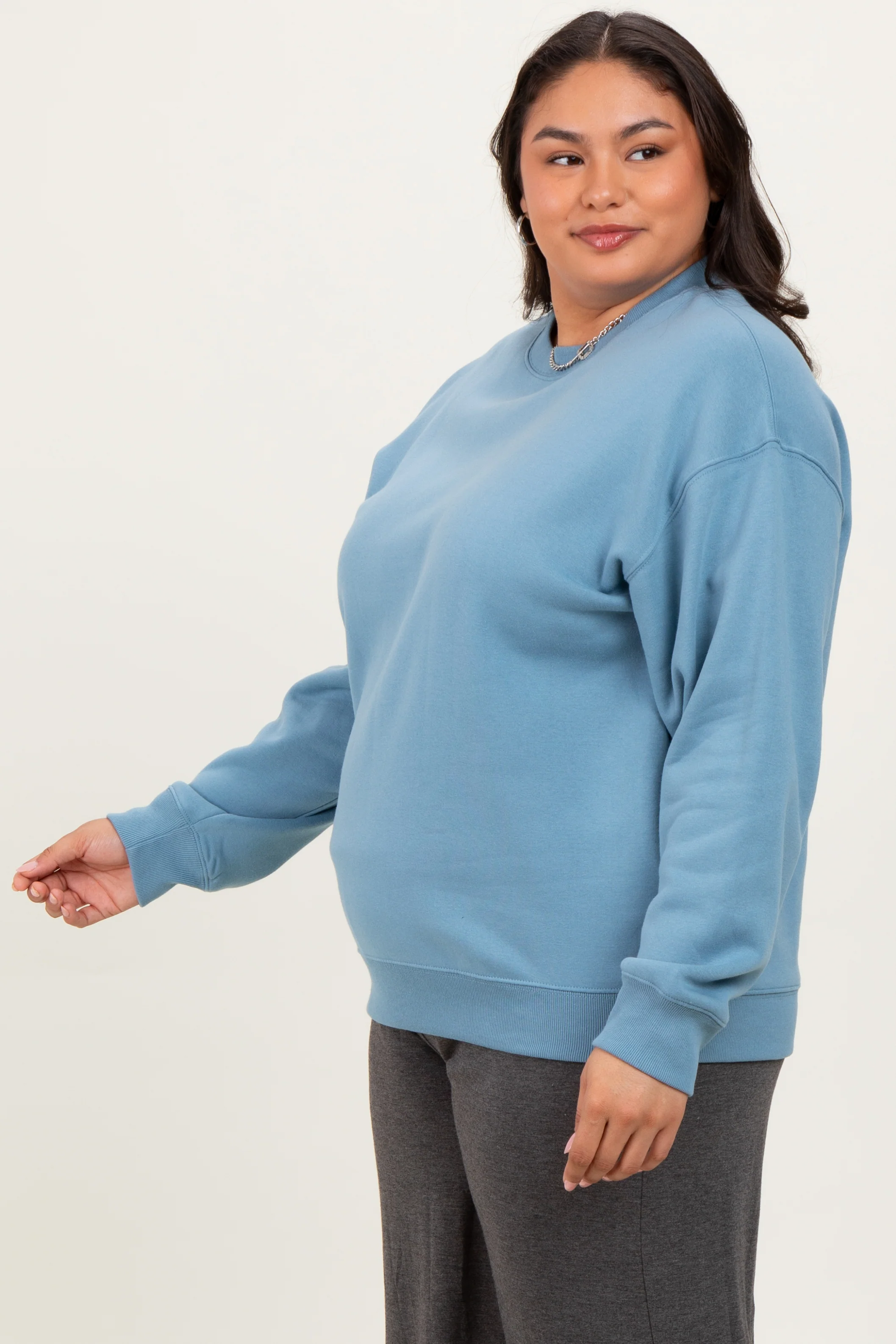 Blue Basic Fleece Crewneck Sweatshirt - Image 3