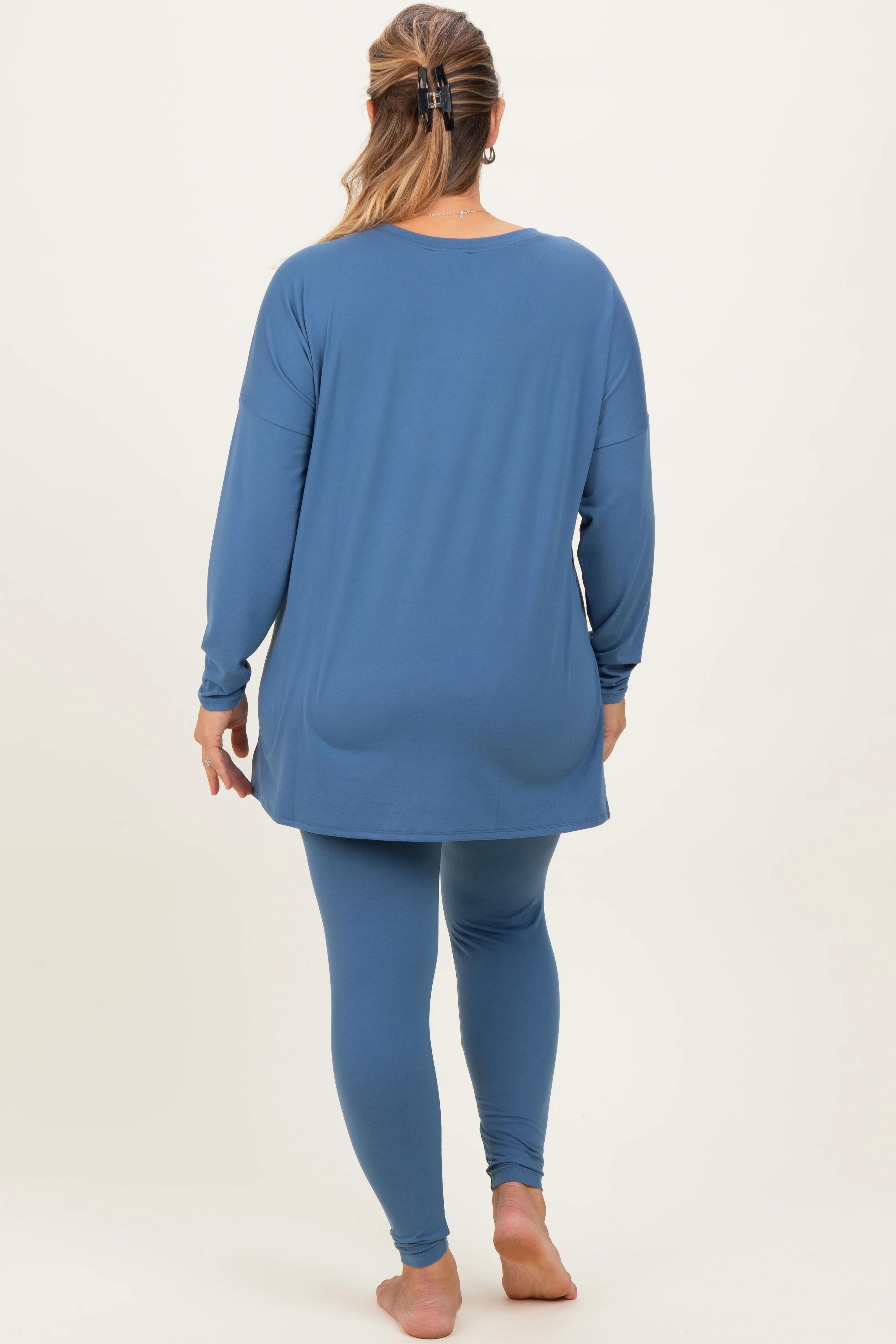 Blue Brushed Knit Oversized Top and Legging Maternity Plus Set - Image 3