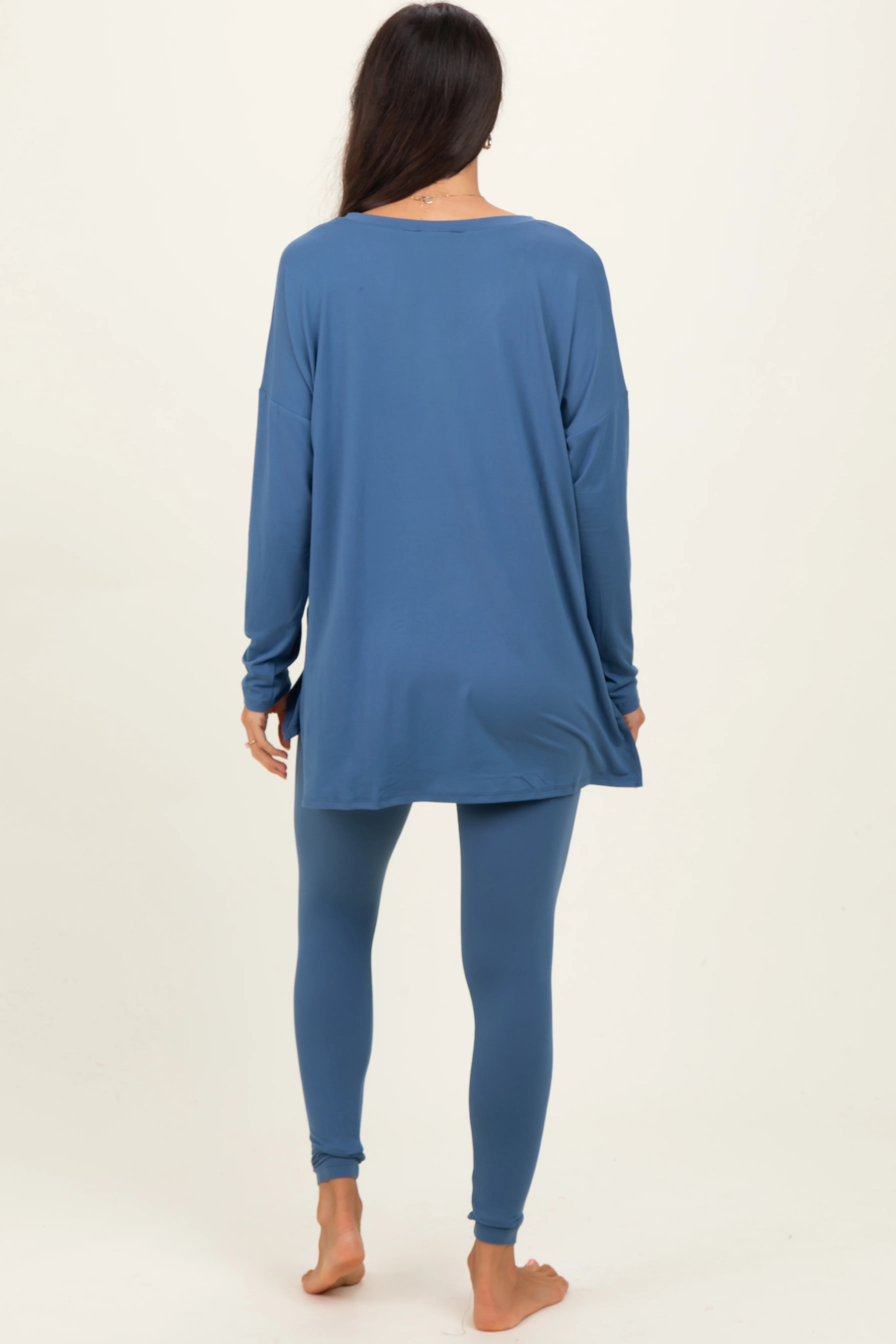Blue Brushed Knit Oversized Top and Legging Set - Image 4