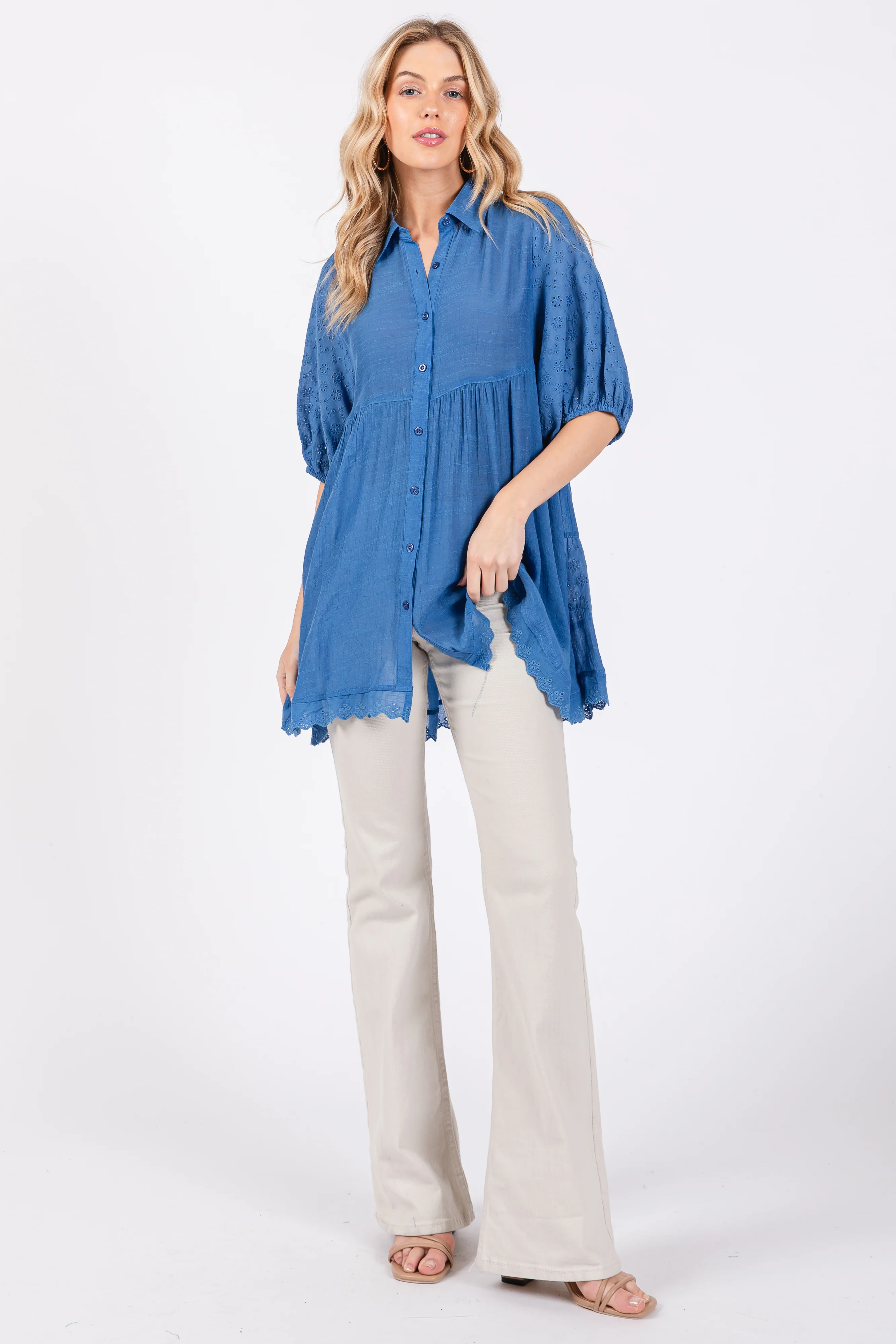 Blue Collared Lightweight Maternity Tunic - Image 3