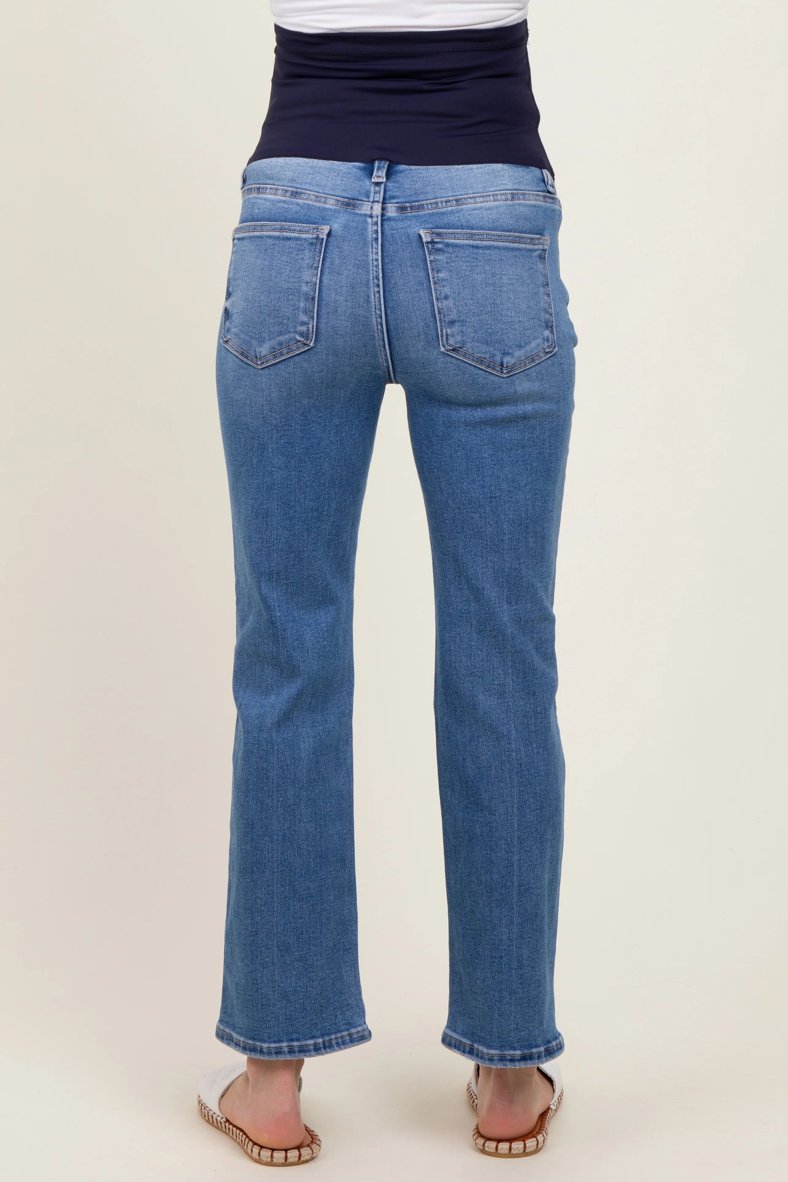 Blue Cropped Straight Leg Maternity Jeans - Image 4