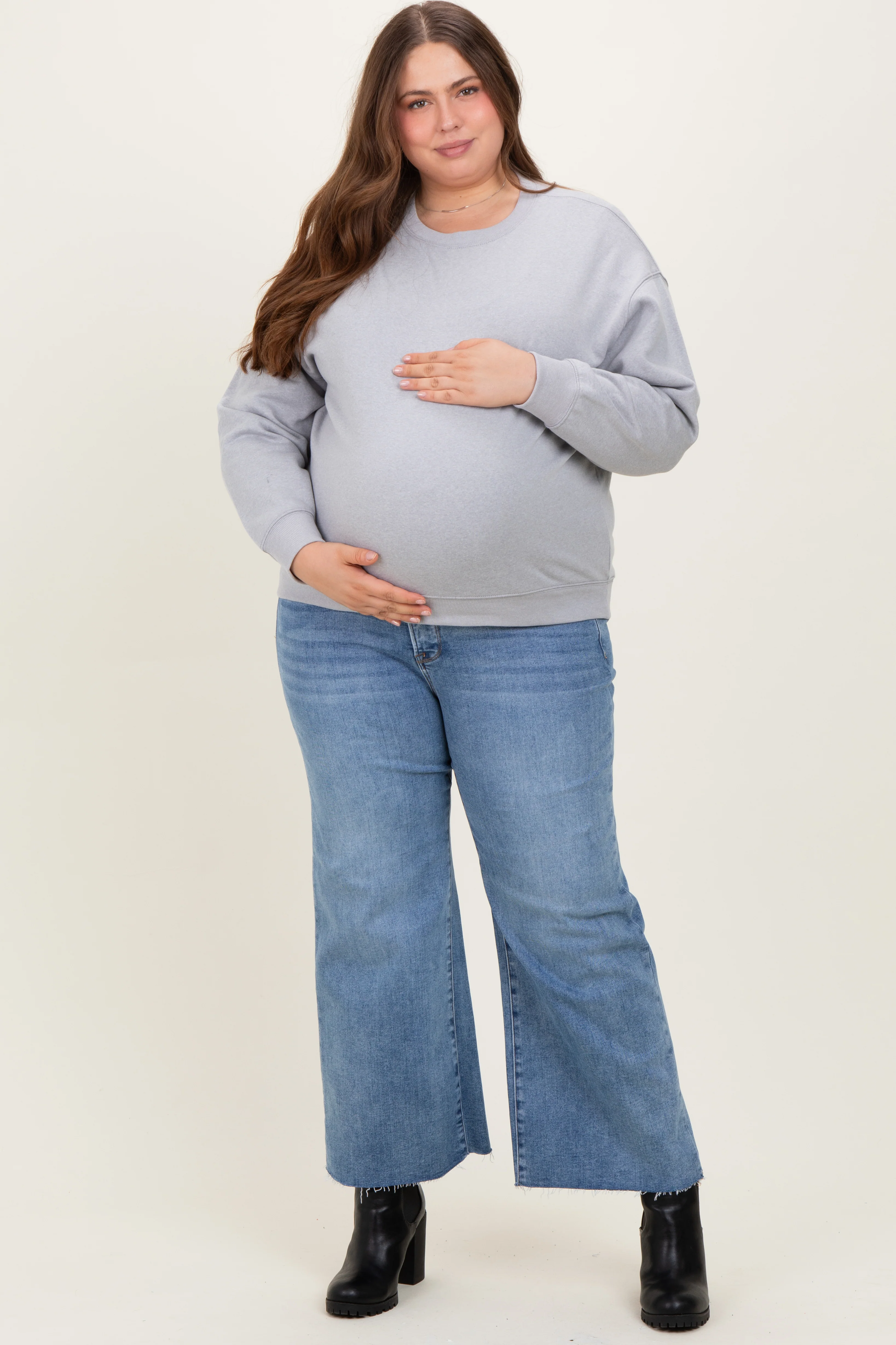 Blue Cut Hem Cropped Wide Leg Maternity Jeans - Image 2
