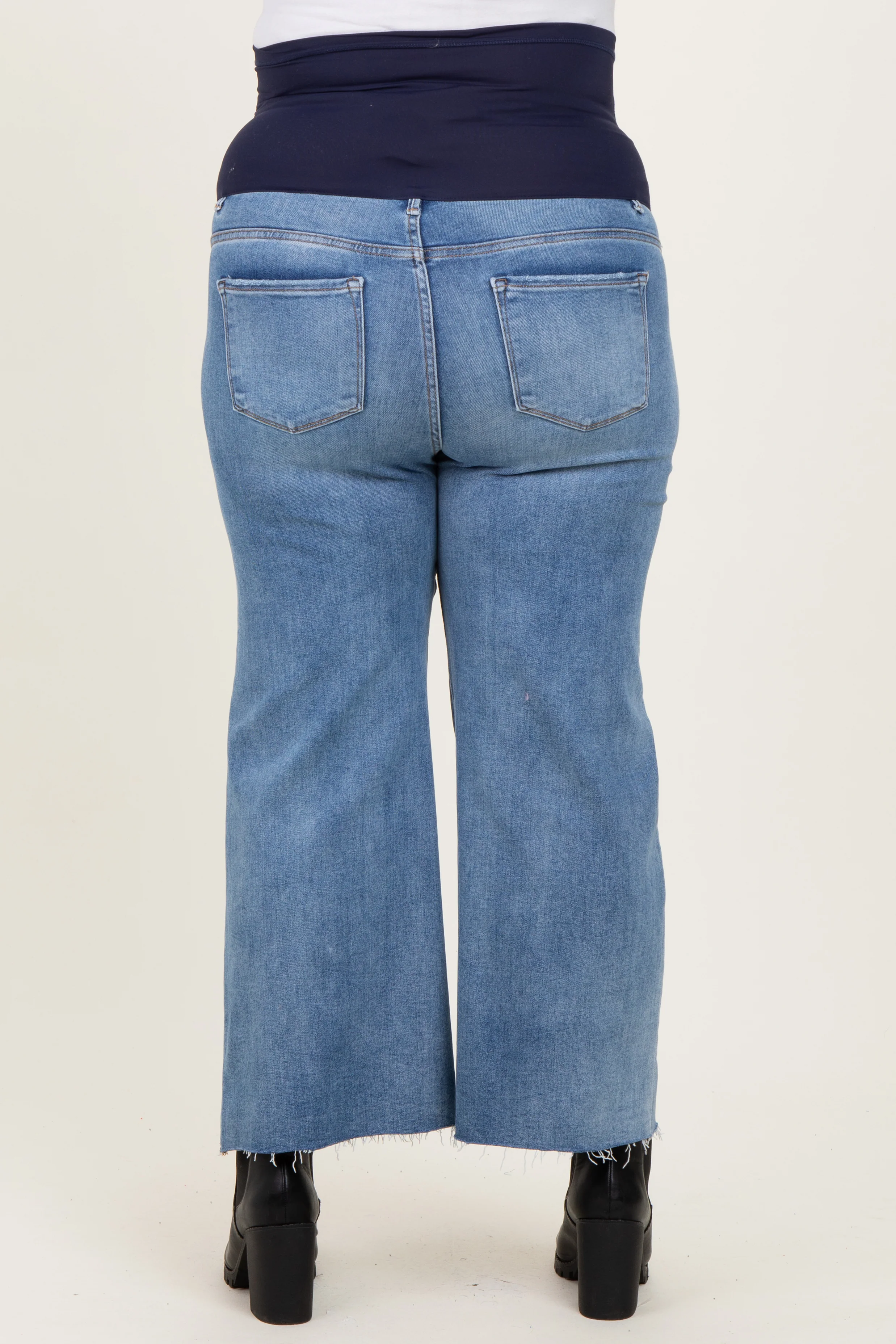 Blue Cut Hem Cropped Wide Leg Maternity Jeans - Image 5