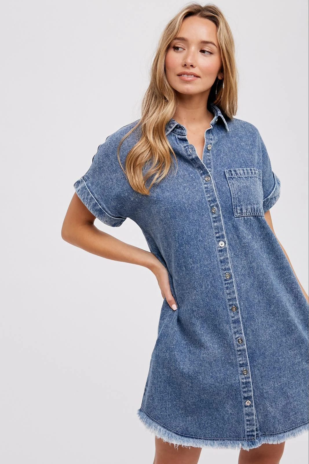 Blue Denim Button Up Dress - Image 4