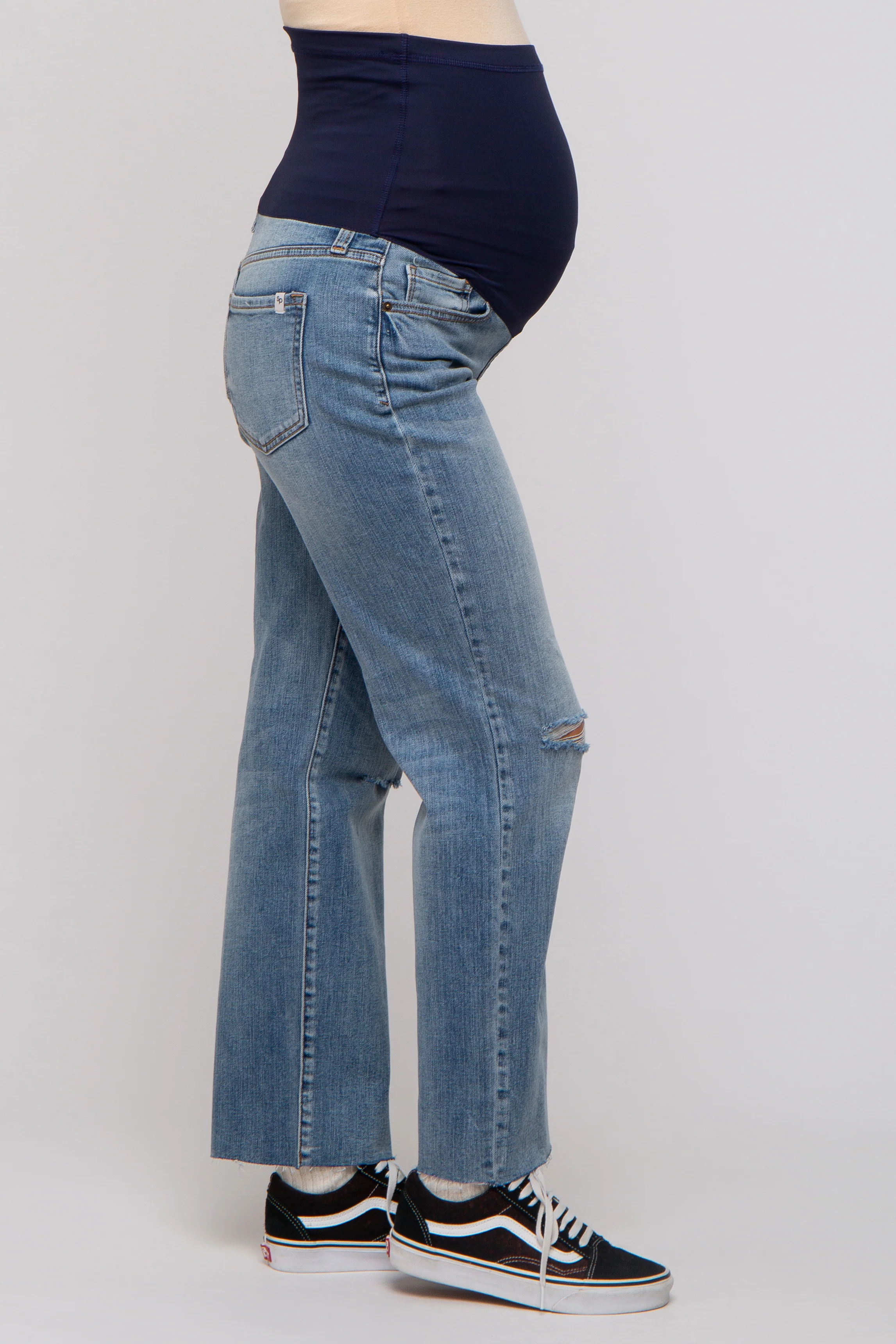Blue Distressed Knee Straight Maternity Jeans - Image 4