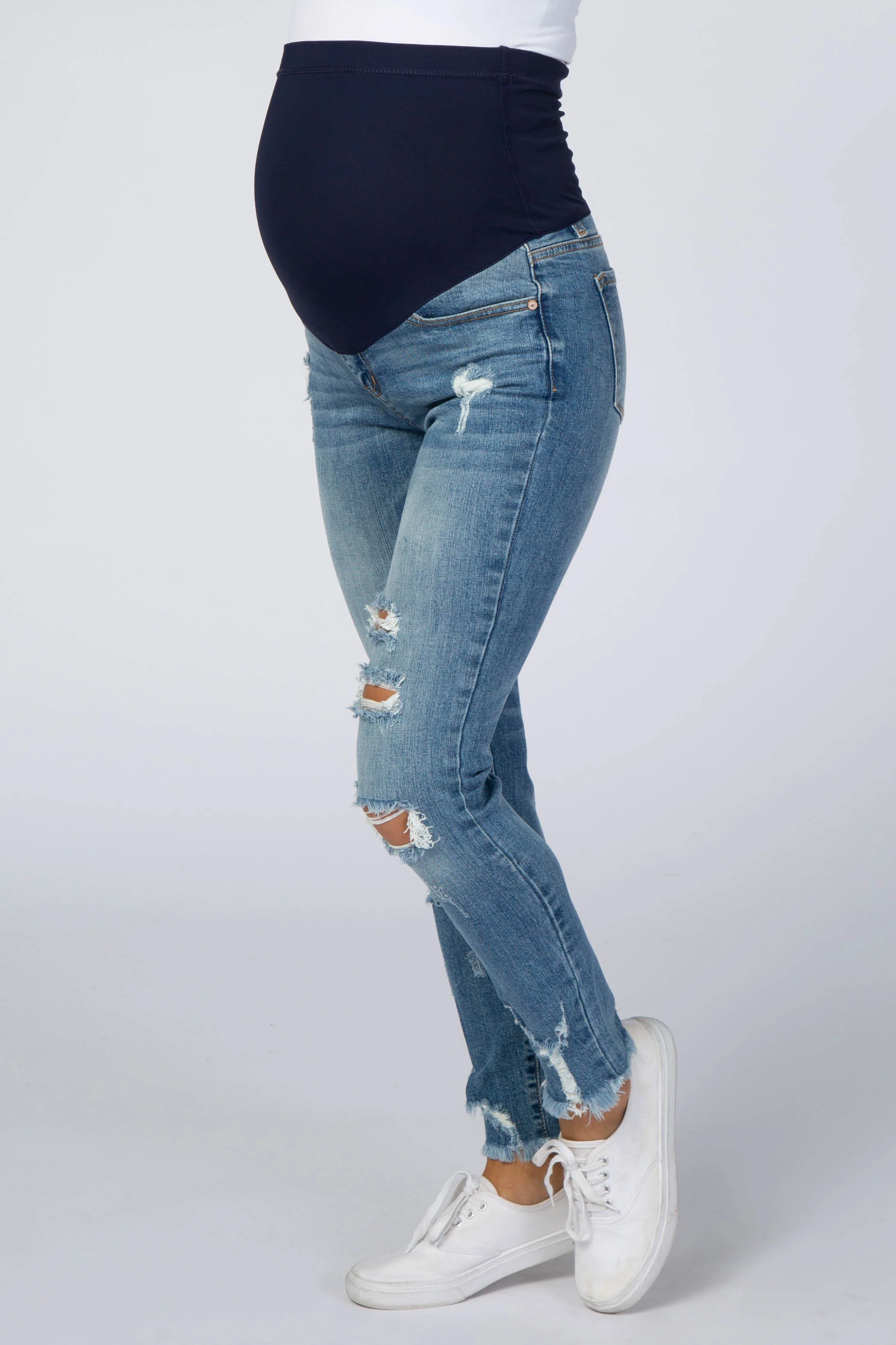 Blue Distressed Maternity Jeans - Image 3