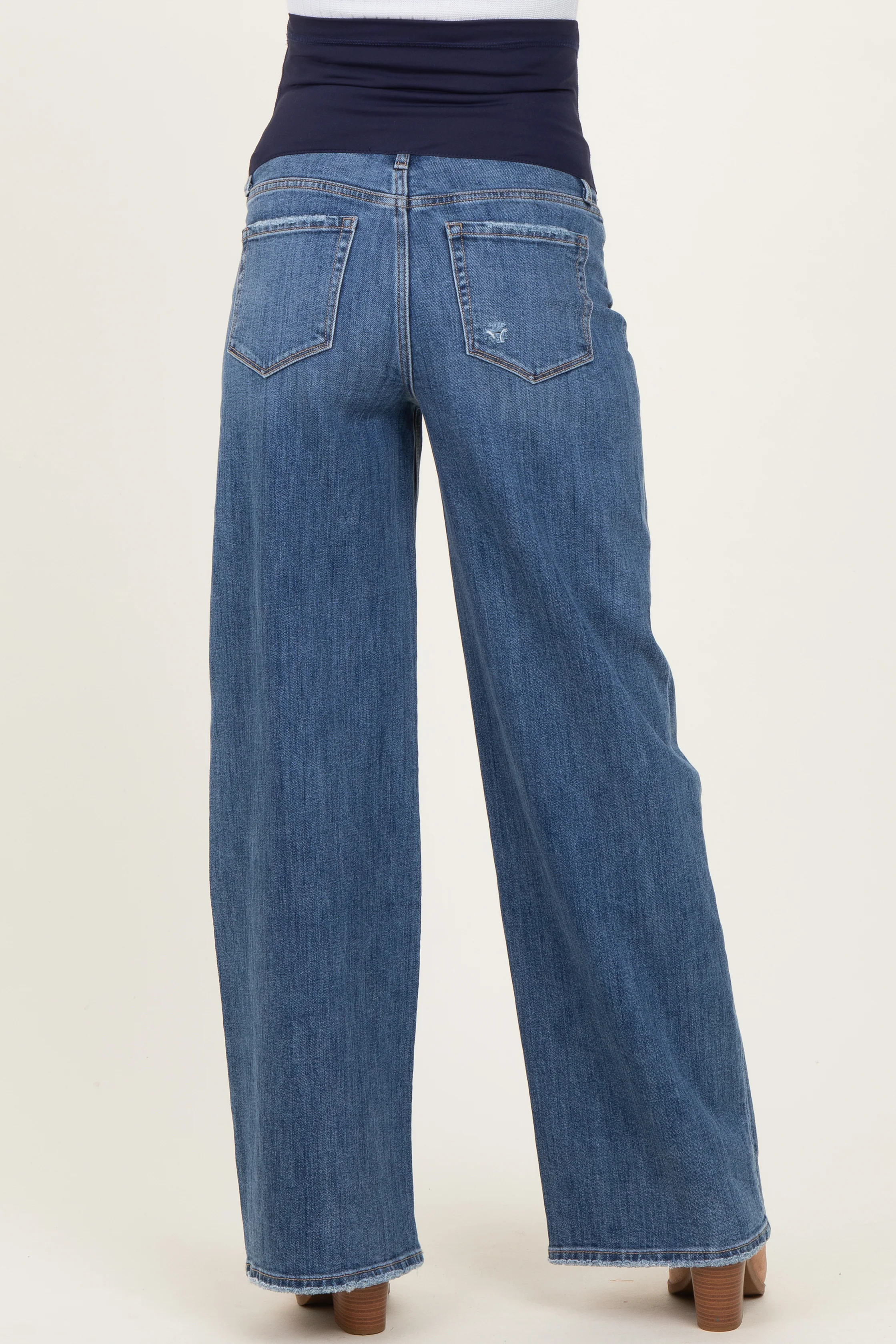Blue Distressed Open Knee Wide Leg Maternity Jeans - Image 6
