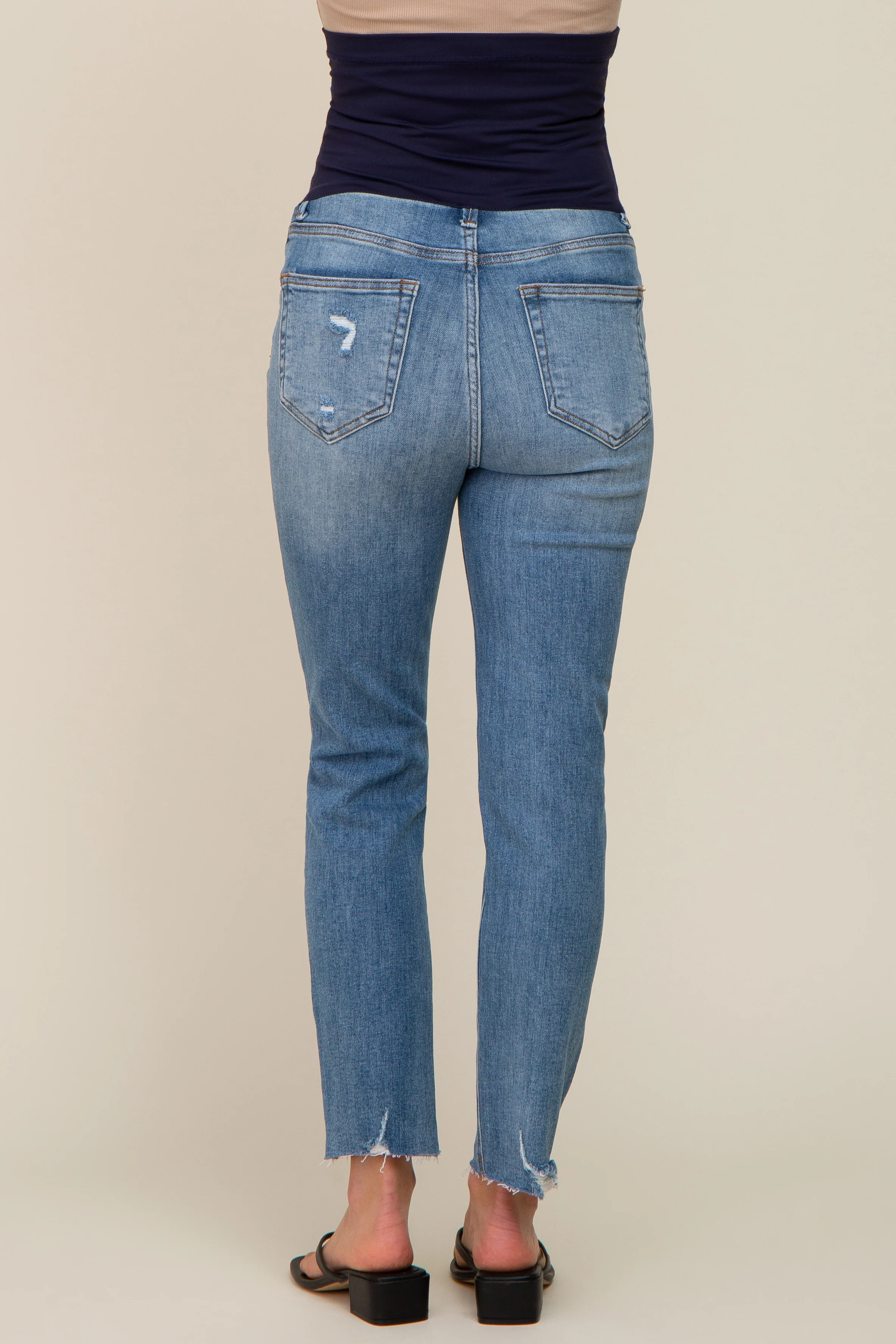 Blue Distressed Raw Hem Maternity Jeans - Image 4