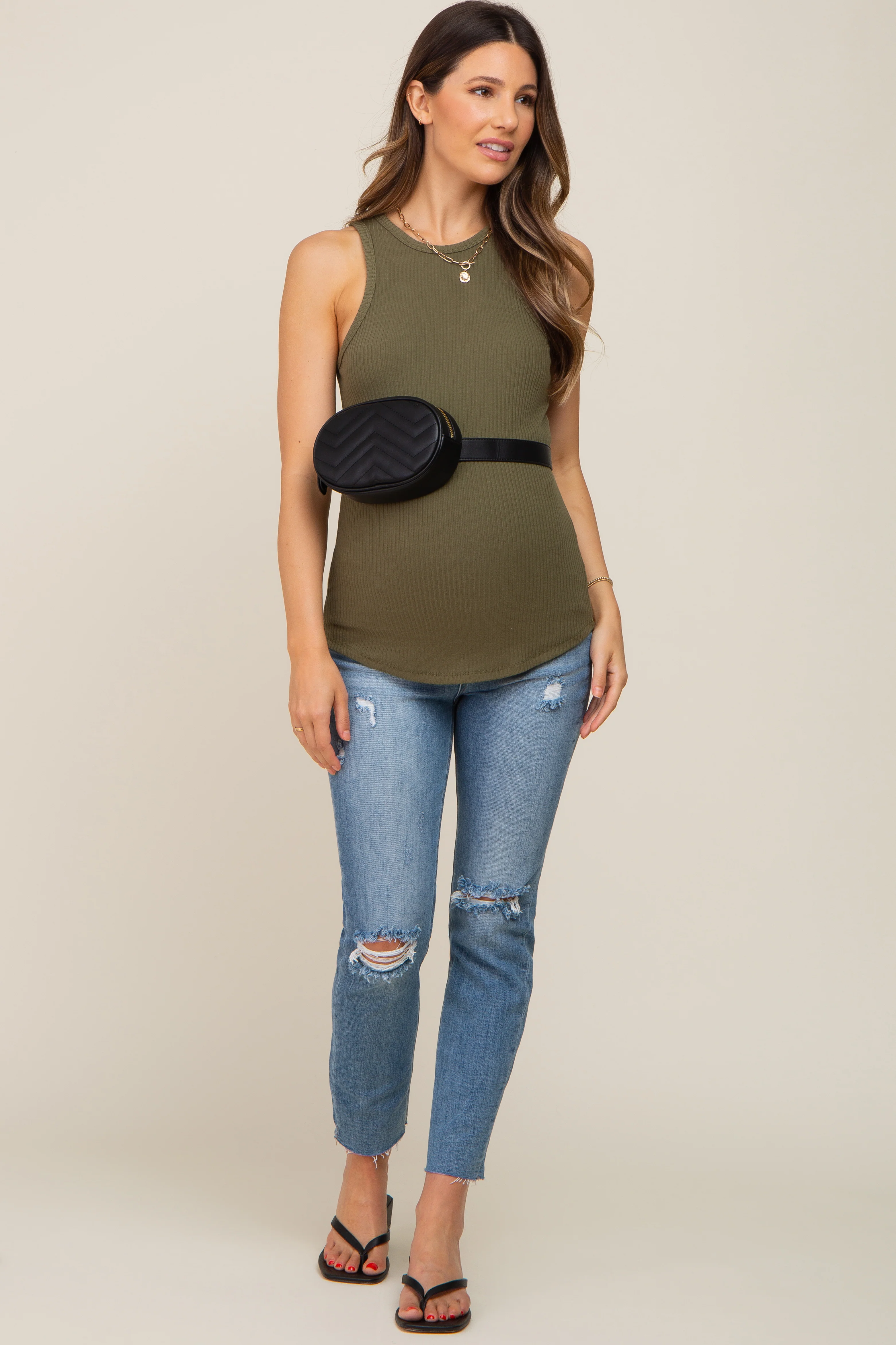 Blue Distressed Raw Hem Maternity Jeans - Image 6