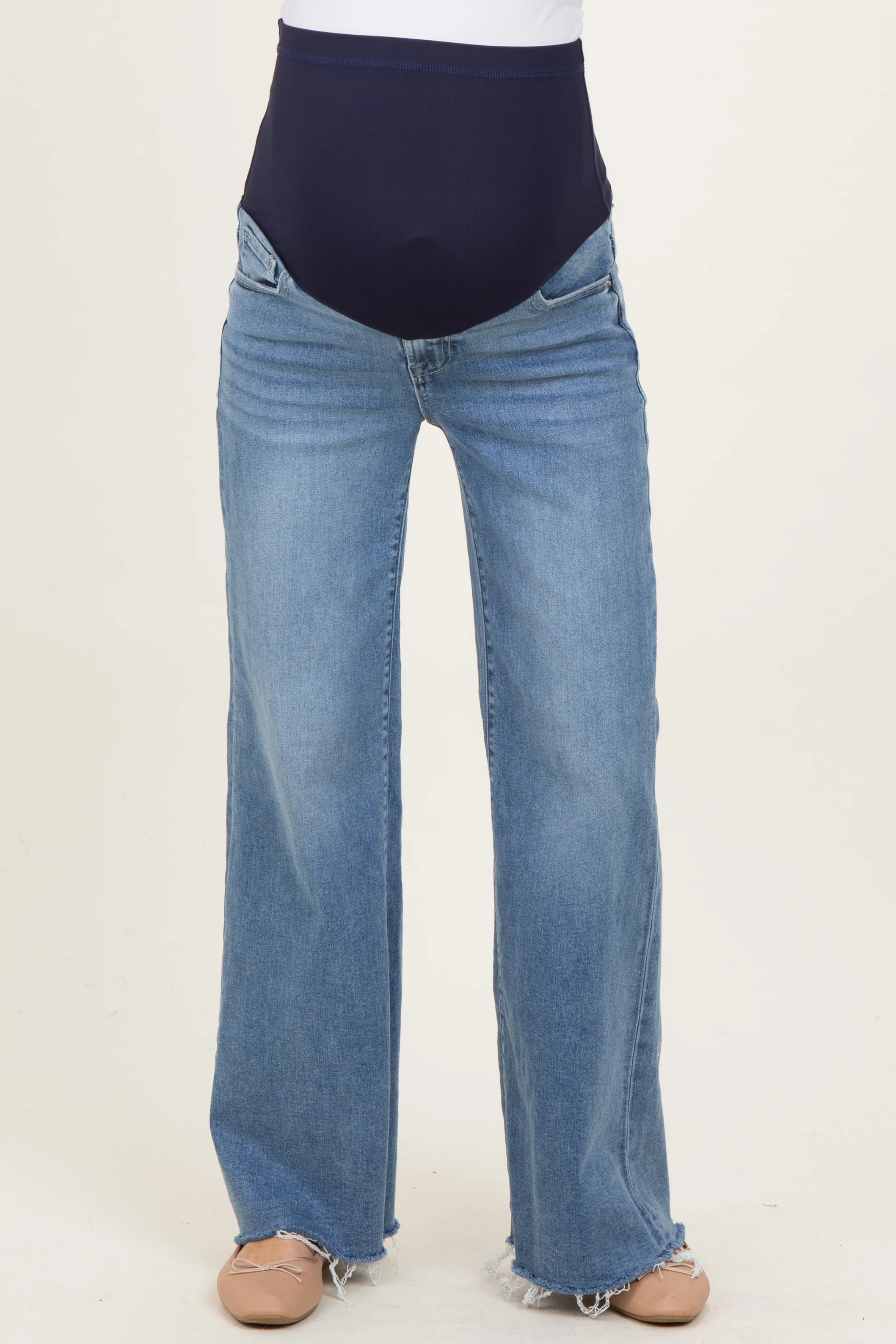 Blue Distressed Relaxed Wide Leg Maternity Jeans - Image 2