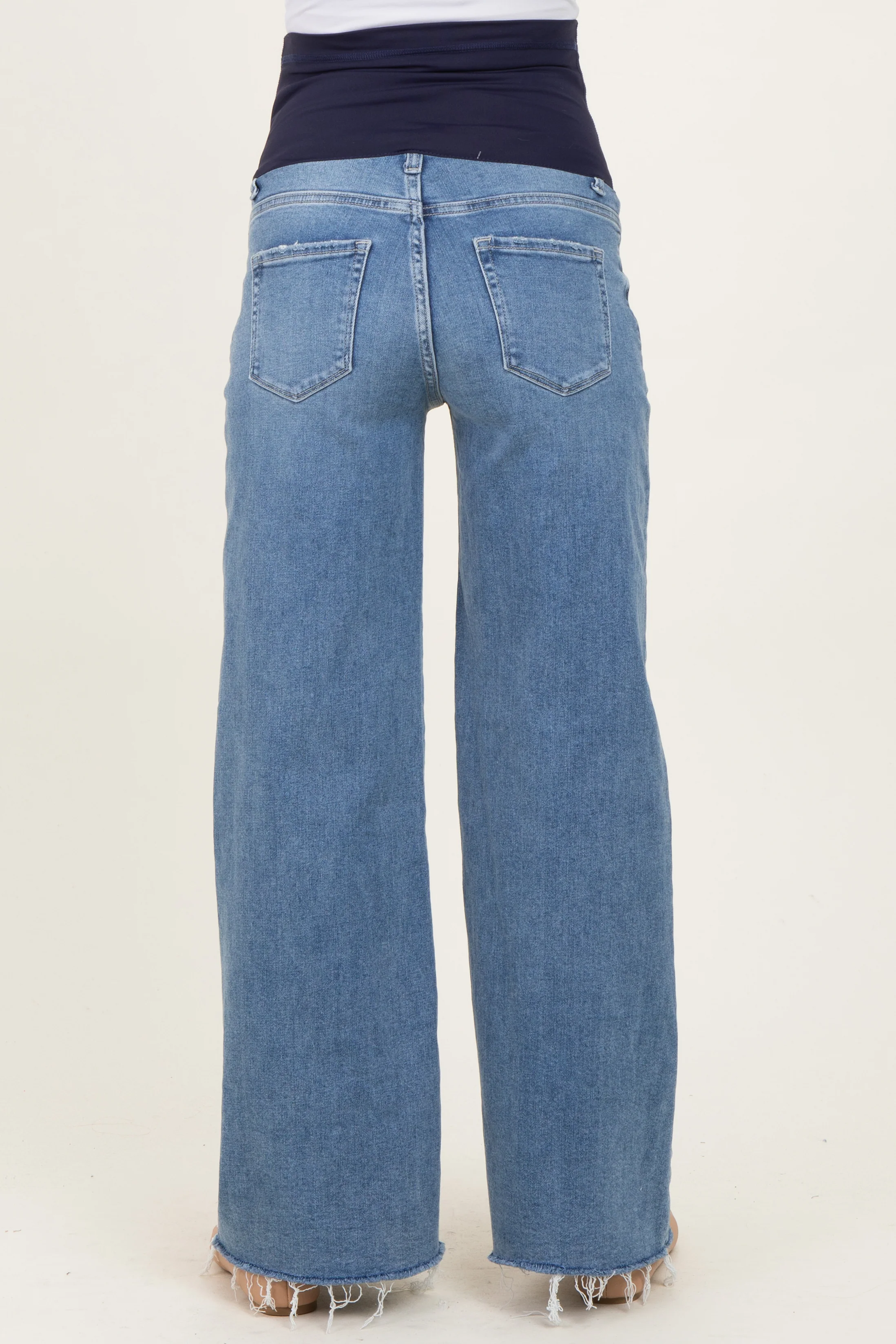 Blue Distressed Relaxed Wide Leg Maternity Jeans - Image 4