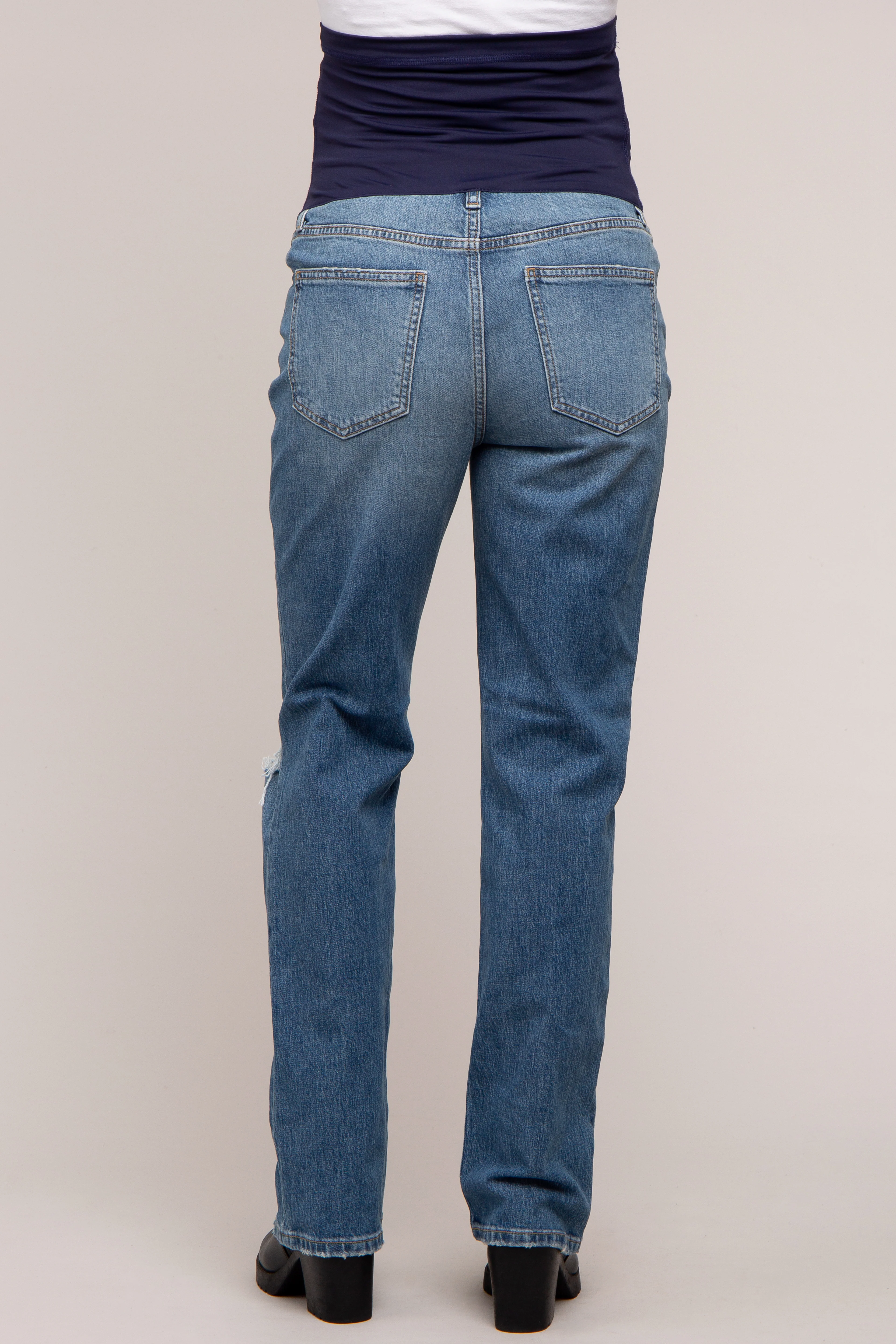 Blue Distressed Straight Leg Maternity Jeans - Image 4
